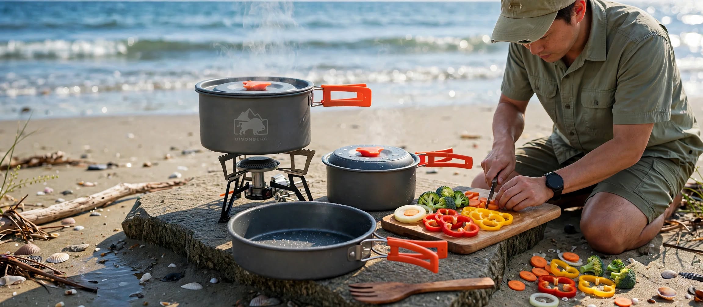 BISONBERG BB-300 Premium | 3-4 Person Camping Cookware Set – Portable Outdoor Cooking Kit with Pots, Pan, Bowl,Spoon & Carry Bag