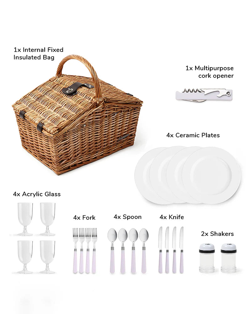 Handwoven Wicker Picnic Basket with Lid & Carry Handle | Rustic Storage & Outdoor Camping Basket image 7