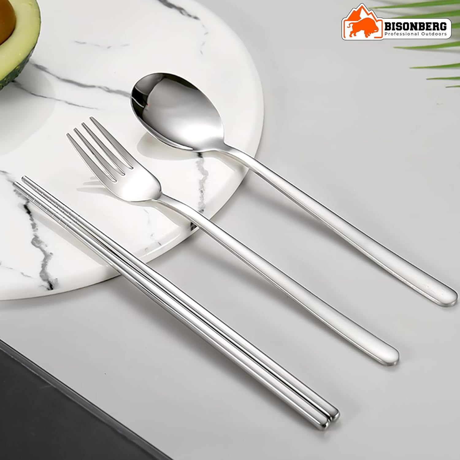 Spoon Set Chopstick, Spoon and Fork Cutlery Set for Women, Men & Kids - Portable Tableware Dining Accessories - Stainless Steel Tableware Set Silver image 4