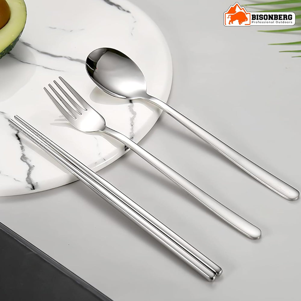 Spoon Set Chopstick, Spoon and Fork Cutlery Set for Women, Men & Kids - Portable Tableware Dining Accessories - Stainless Steel Tableware Set Silver image 4