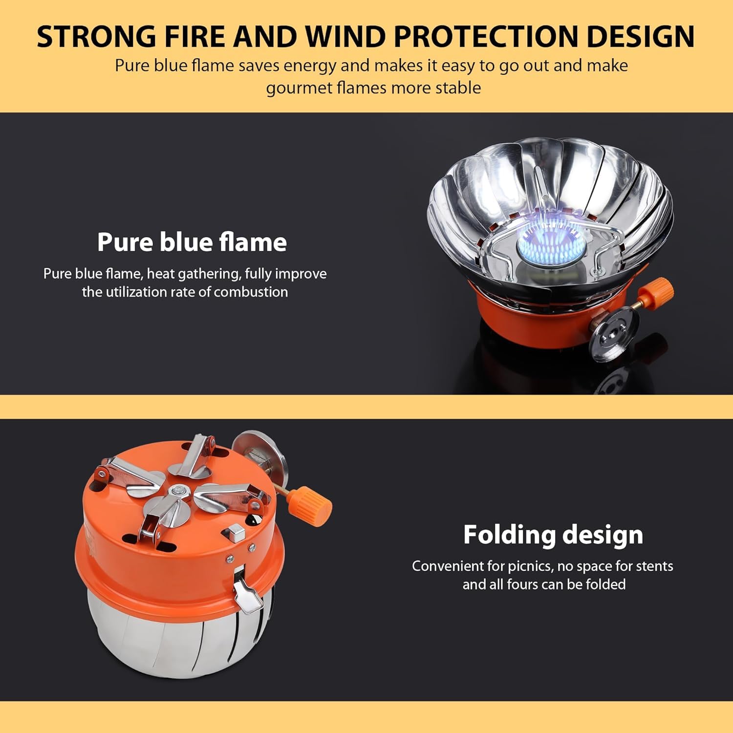 BisonBerg Stainless-Steel Mini Portable Camping Stove/Burner Stove with 4 Portable Butane Gas Canisters image 4