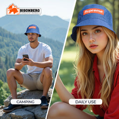 Bisonberg Supreme Blue Canvas Bucket Hat Bold Streetwear Vibes with Iconic Branding image 3