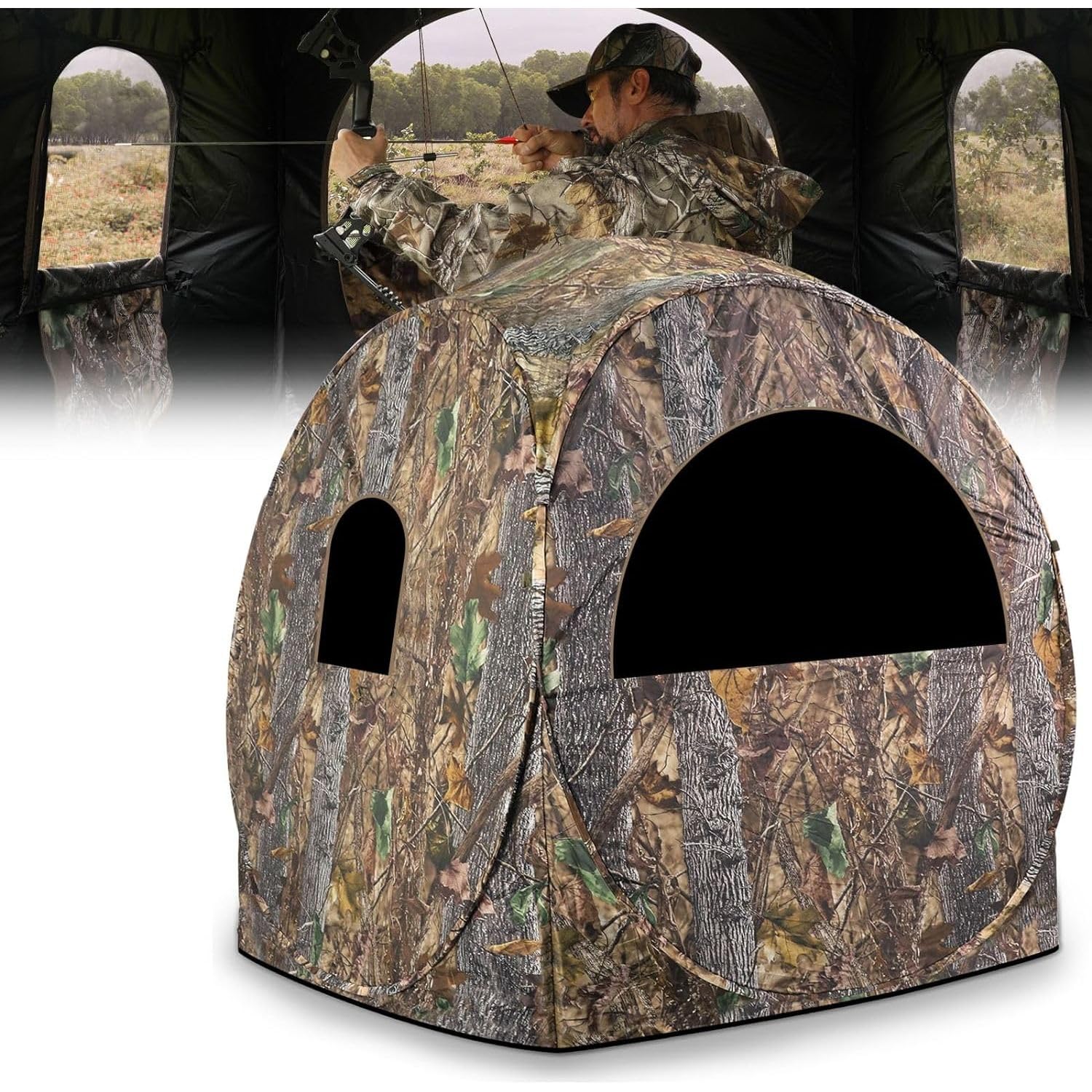 Hunting Blind, 270°View Portable Quick Setup Lightweight Camouflage Pop Up 3-Sided Ground Hunting Blind Tent with Portable Bag and Tent Stakes (Camo, 60 "Lx60 Wx64 H) image 0