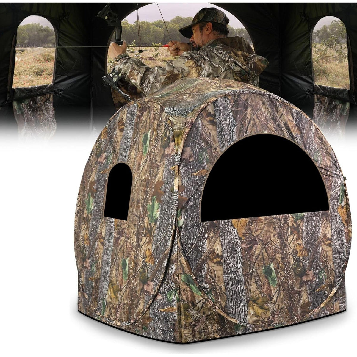 Hunting Blind, 270°View Portable Quick Setup Lightweight Camouflage Pop Up 3-Sided Ground Hunting Blind Tent with Portable Bag and Tent Stakes (Camo, 60 "Lx60 Wx64 H) image 0