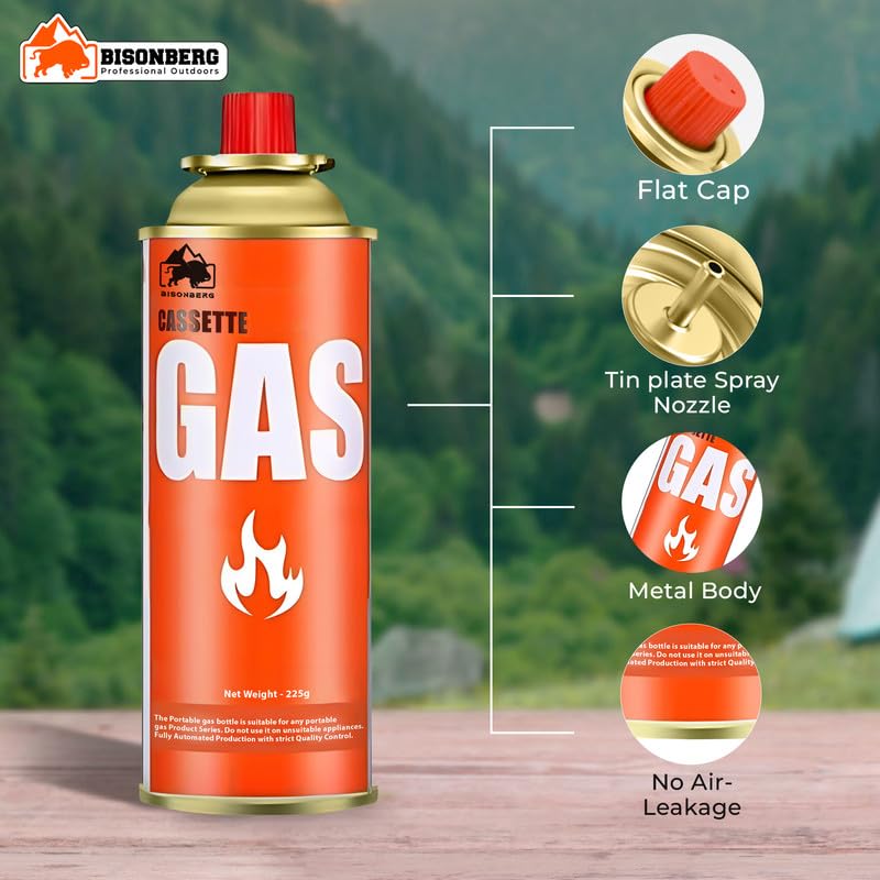 BisonBerg Ultra-Light Folding Camping Butane Gas Stove Burner with 4 Butane Cartridge, Aluminium image 1
