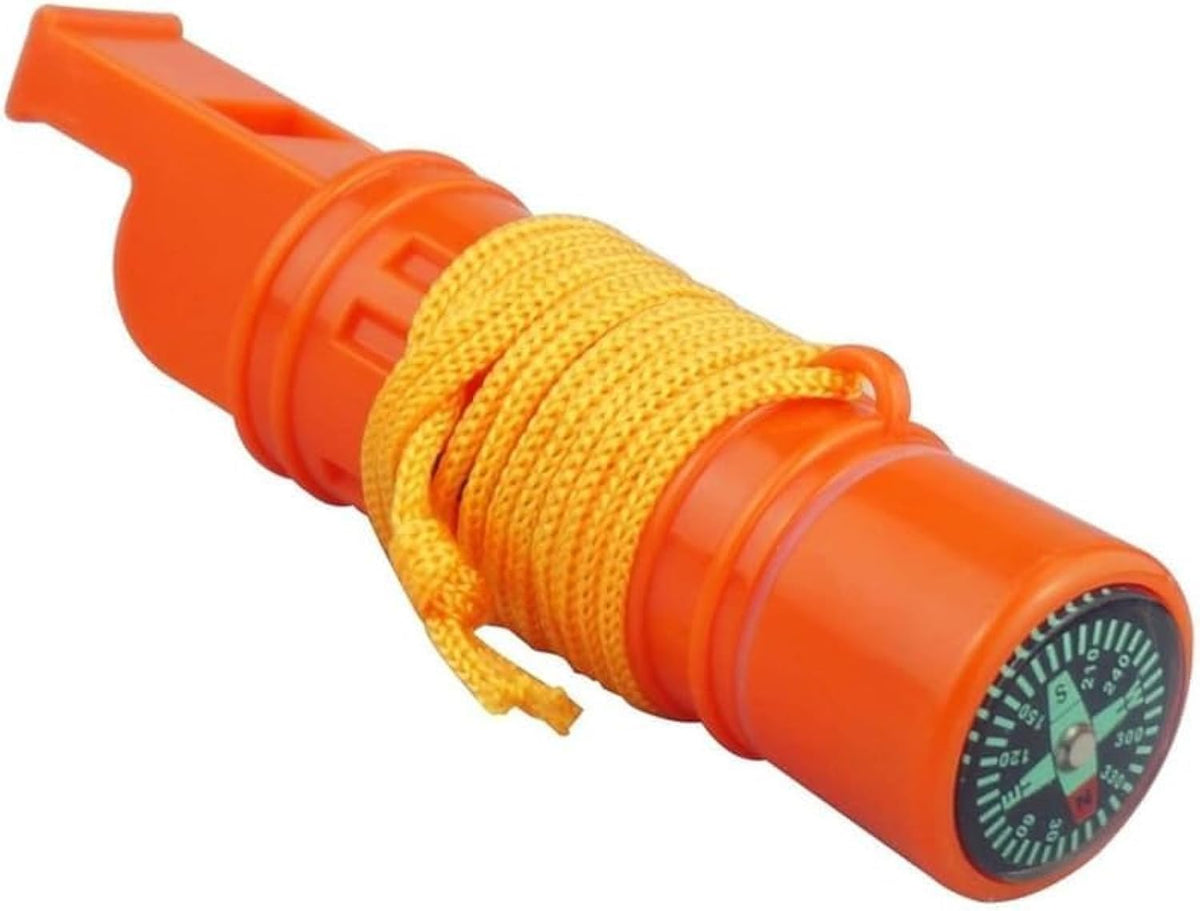Emergency Survival Whistle Set - 5-in-1 Safety Kit with Compass, Flint, Waterproof Storage - Essential Outdoor Gear for Camping, Hiking, and Adventures (Orange) image 0