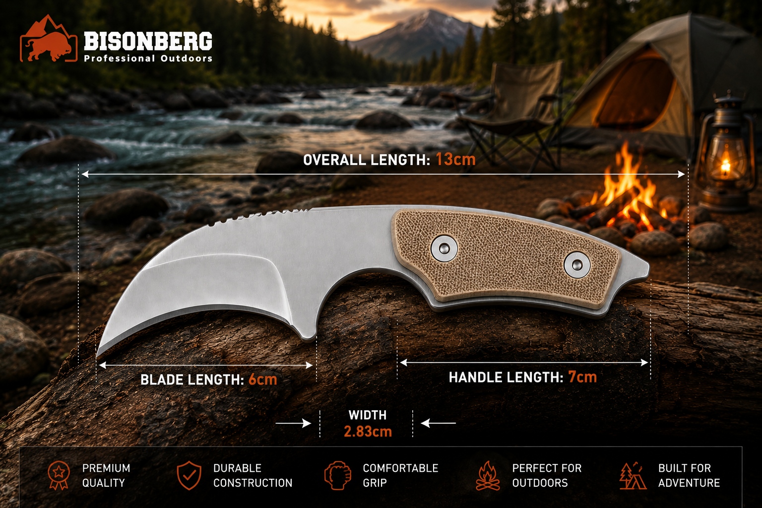 BISONBERG |  Refurbished Fixed Blade Knife | Outdoor & Camping Knife