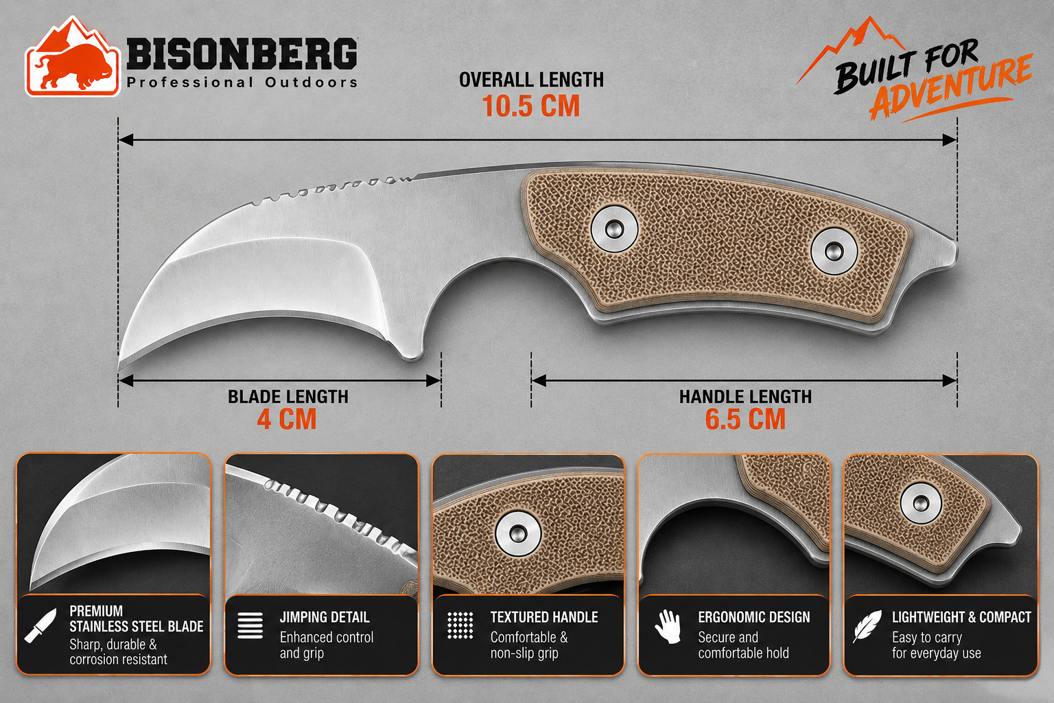 BISONBERG |  Refurbished Fixed Blade Knife | Outdoor & Camping Knife