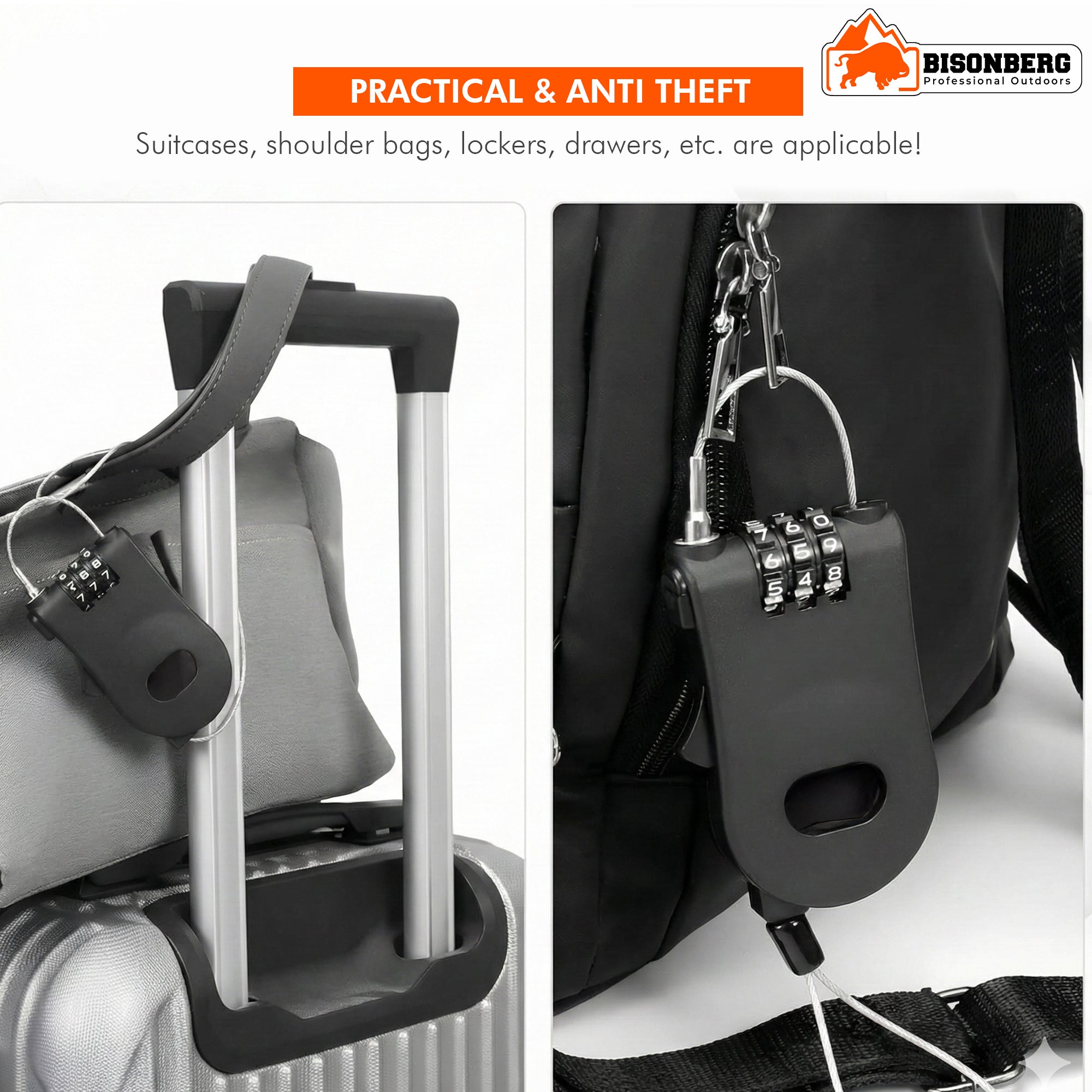 Portable Retractable Cable Lock – 3-Digit Combination Security Lock image 2