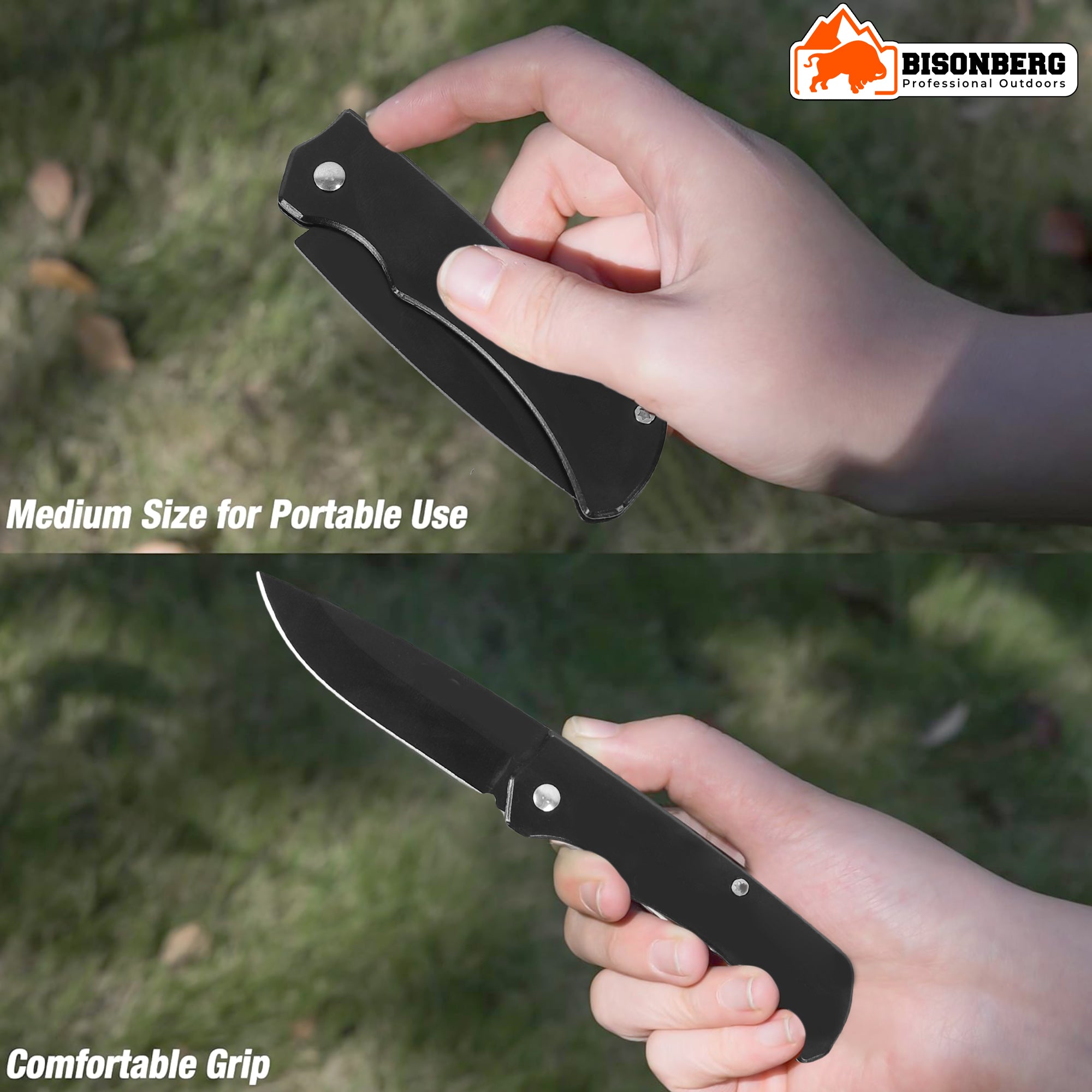 BisonBerg Tactical Folding Pocket Knife – Sleek Black EDC Blade with Safety Lock for Outdoor, Camping & Survival Use image 5