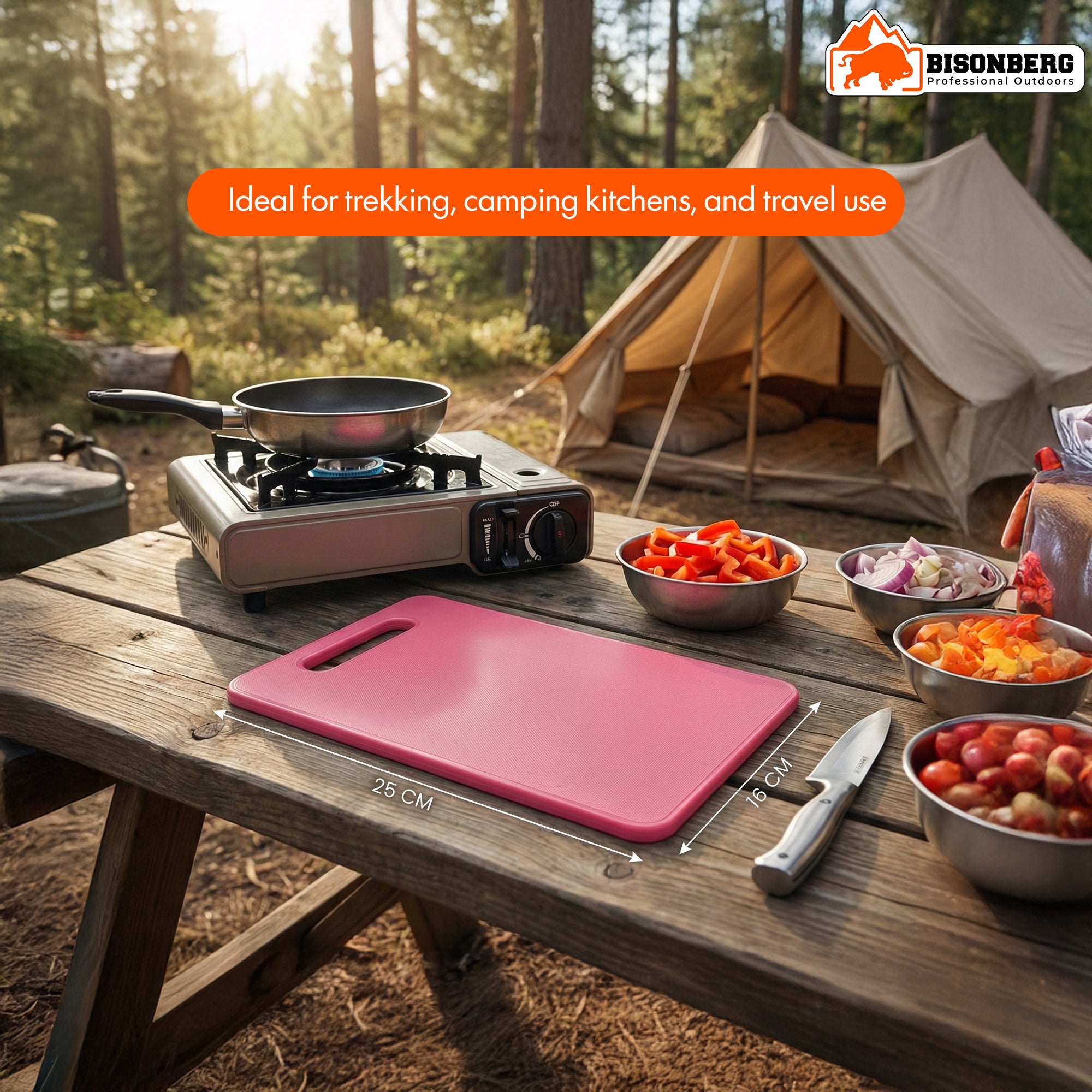 Bisonberg Compact Camping Cutting Board (25×16 cm) – Portable Outdoor Chopping Board with Handle image 3