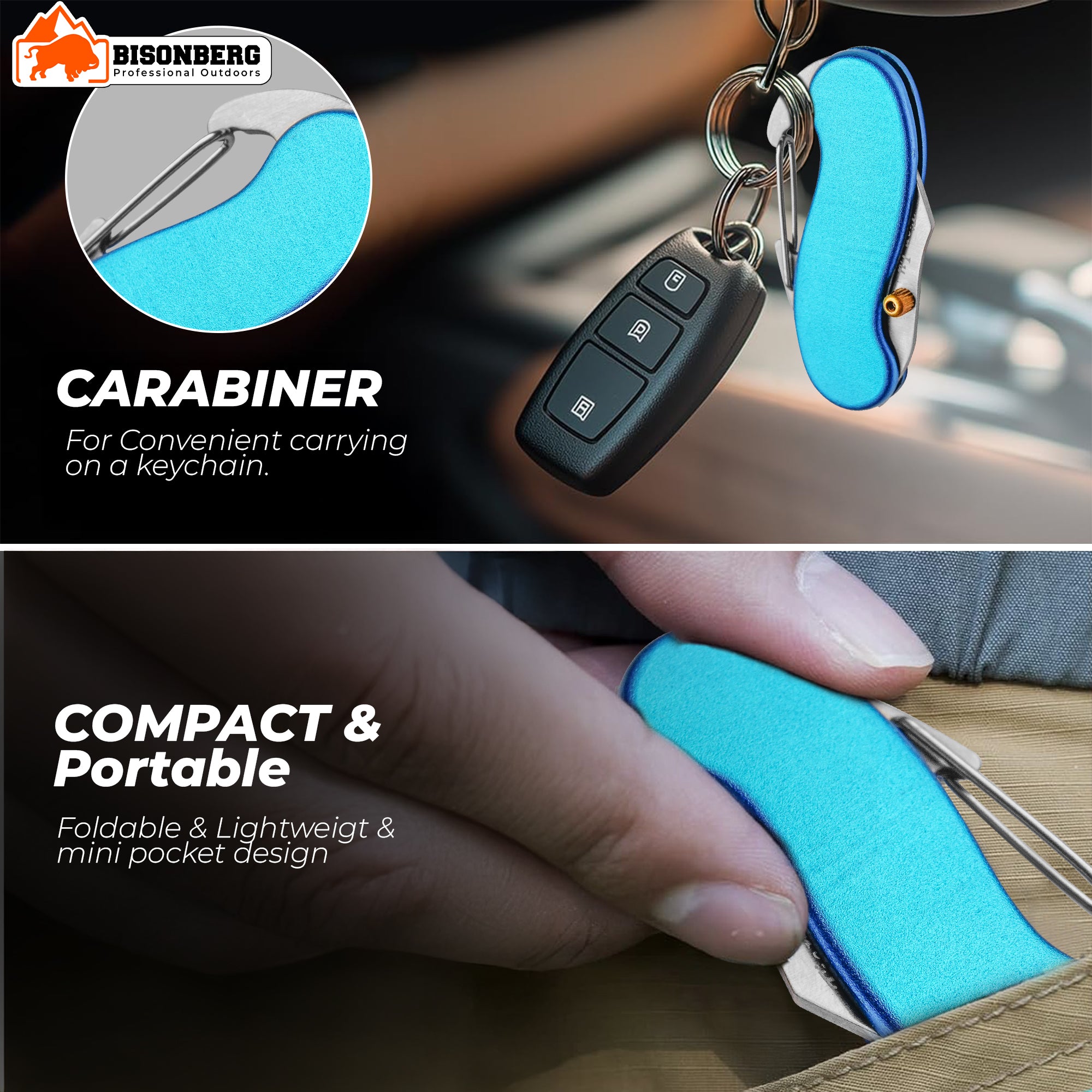 Mini Folding Utility Knife with Carabiner Clip – Compact Pocket Cutter with Stainless Steel Blade for Outdoor, Camping, and Everyday Use – Safety Lock, Lightweight, Blue" image 3