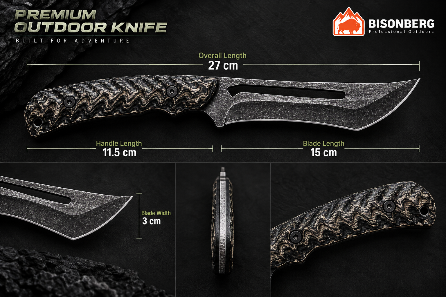 Bisonberg Fixed Blade  Meat Knife for Chopping, Dicing and Mincing, Professional Chef Blade for Home Knife with Sheath | Outdoor Camping & Survival Knife