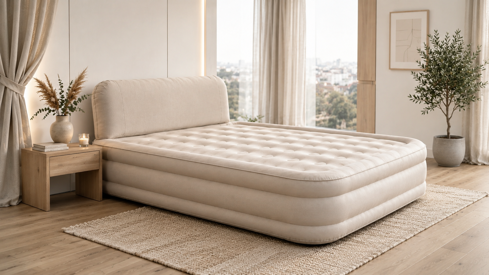 BISONBERG PREMIUM INFLATABLE AIR-BED/ WITH BUILT-IN AIR- PUMP AND BACKREST|DESIGNED FOR ULTIMATE COMFORT