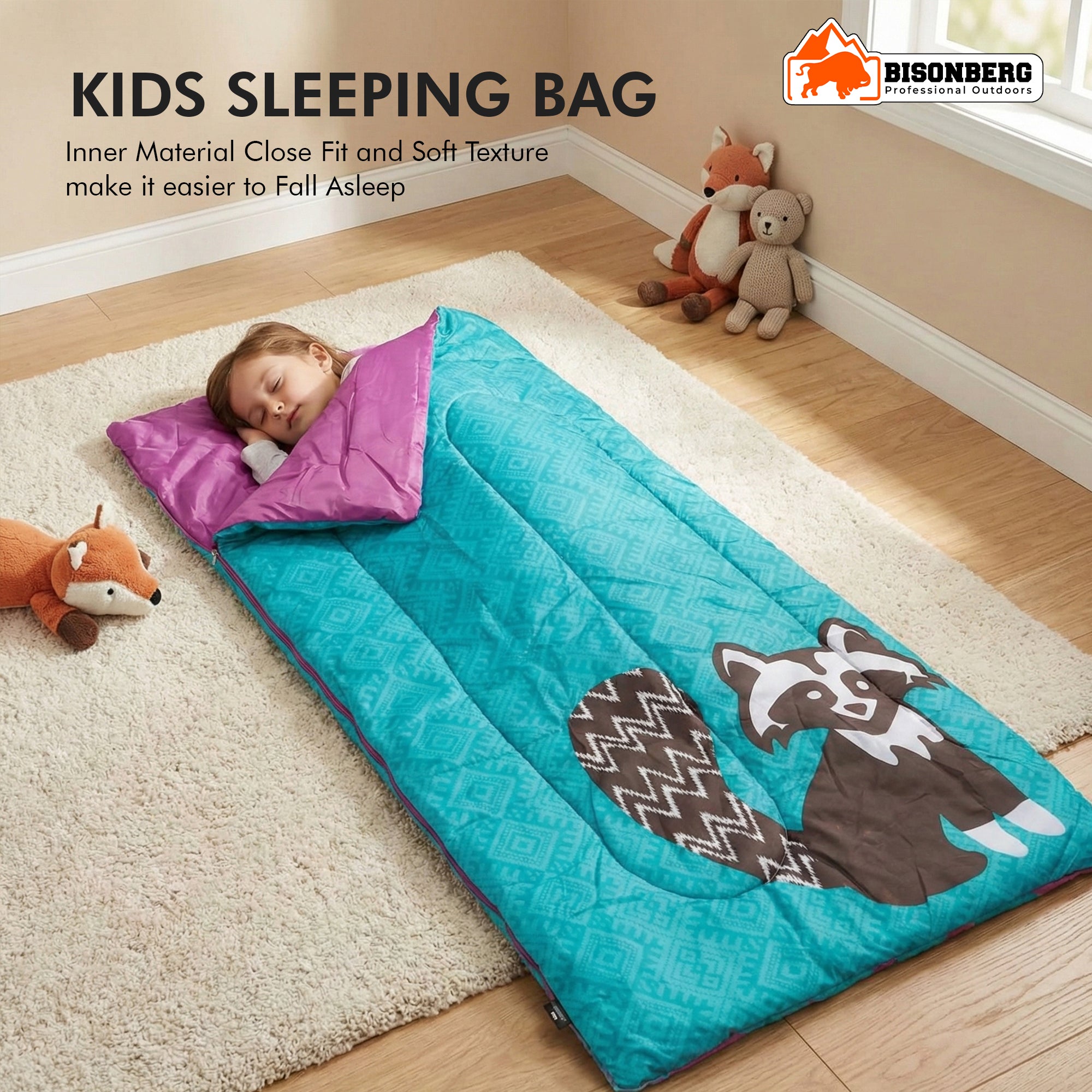 Kids Raccoon Sleeping Bag – Warm & Colorful Camping Sleep Sack image 2