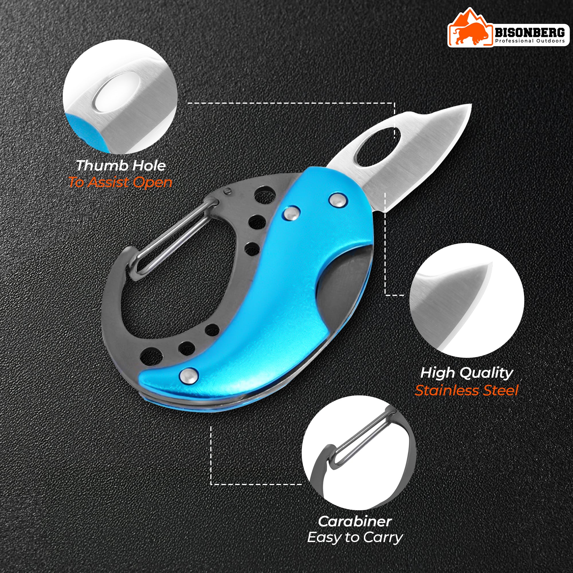 Bisonberg Mini Folding Knife with Carabiner Clip | Pocket EDC Knife for Camping, Hiking, Travel & Outdoor Use – Stainless Steel Blade – Compact & Multi-Color image 5