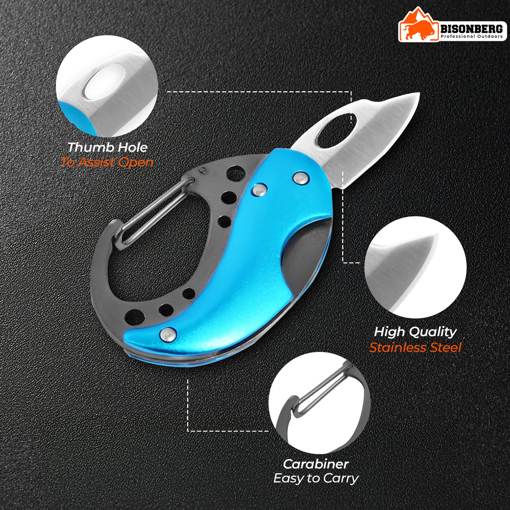 Bisonberg Mini Folding Knife with Carabiner Clip | Pocket EDC Knife for Camping, Hiking, Travel & Outdoor Use – Stainless Steel Blade – Compact & Multi-Color image 5