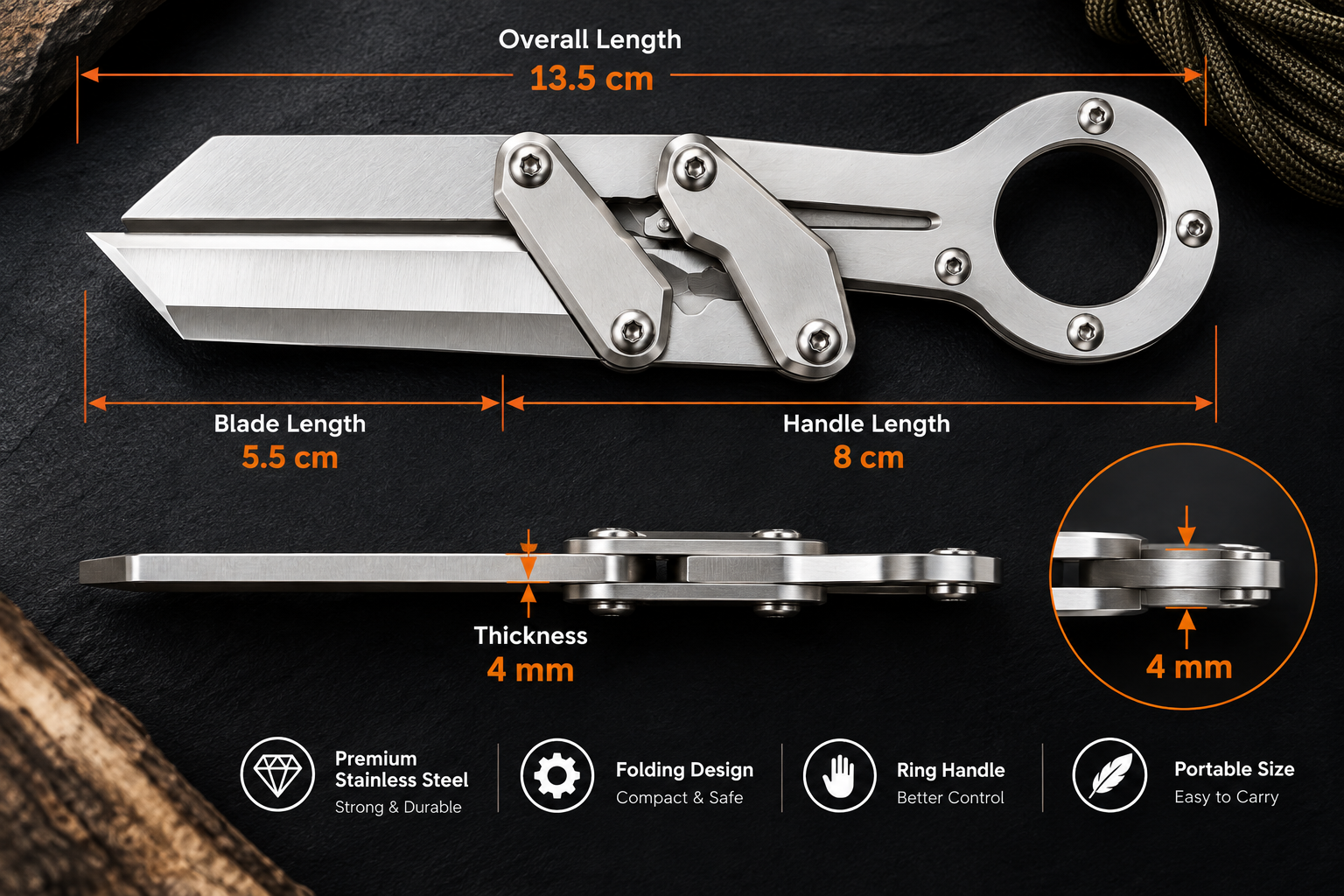 Bisonberg| Premium Stainless-Steel Folding Knife & Camping,Hiking, EDC, And Outdoor Activities