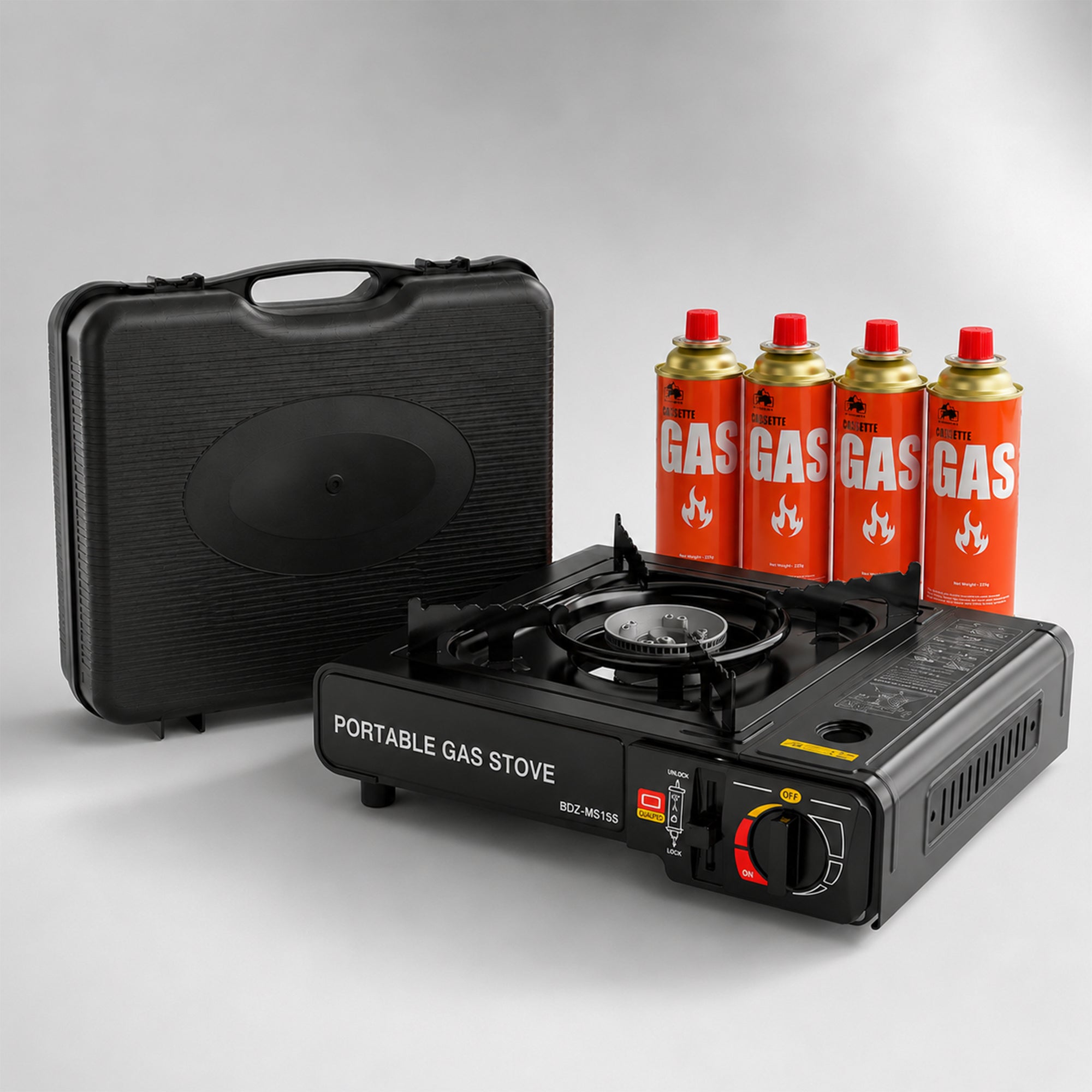 Portable Camping Gas Stove with 4 Cassette Gas Canisters | Butane Portable Stove for Outdoor Cooking