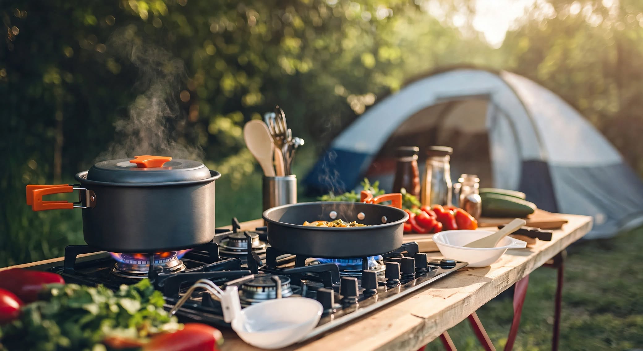 BISONBERG BB-501 Premium Camping Cookware Set – Portable Outdoor Cooking Kit with  Pots, Pan, Kettle,Spoon, Bowl, Plate & Carry Bag