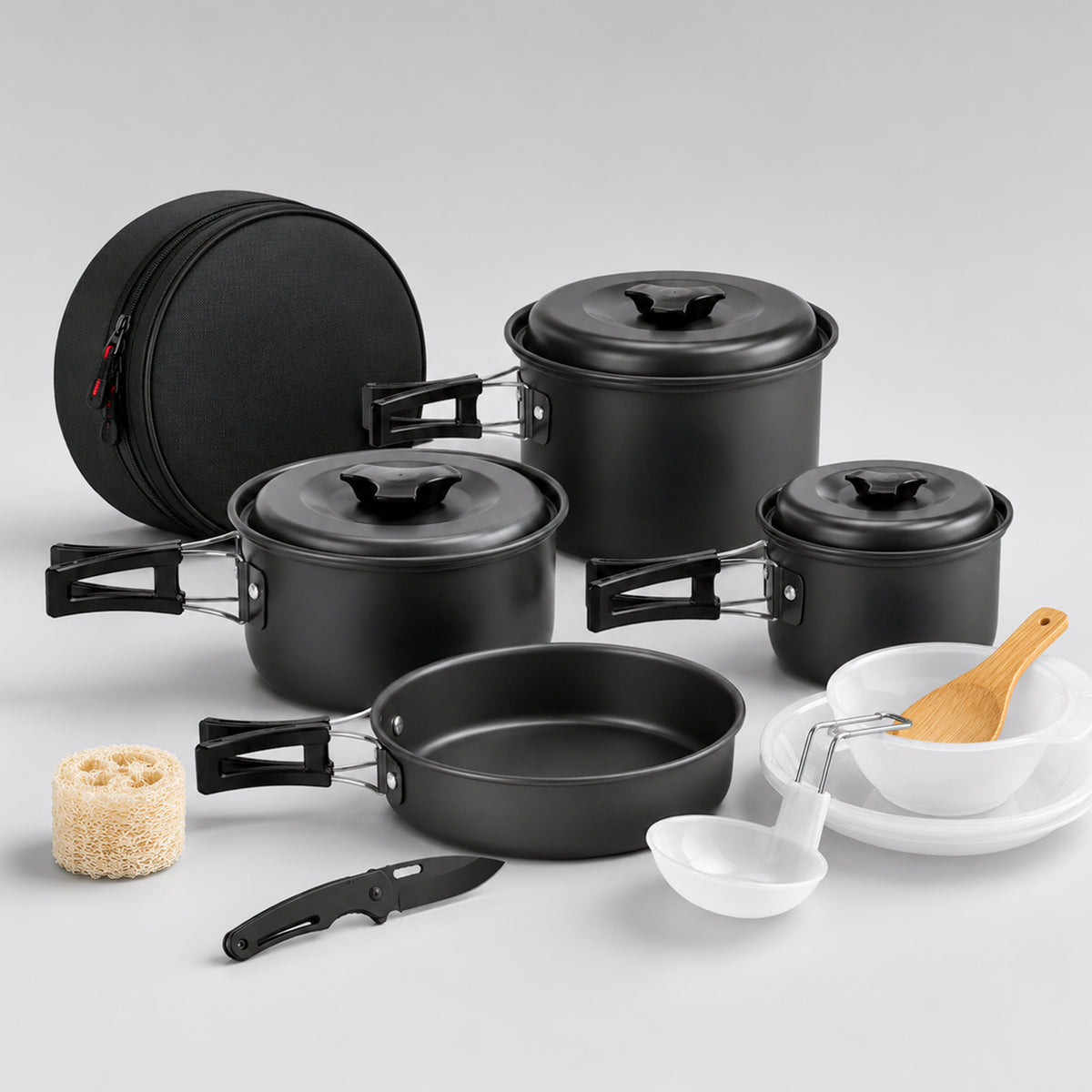 12 Pcs Camping Cookware Set, Mess Kit, Camping Accessories for Outdoor, Camping Utensils with Carry Bag, Camping Bowl Pot Pan Set - Nonstick Aluminum - for 4-5 People Without Kettle
