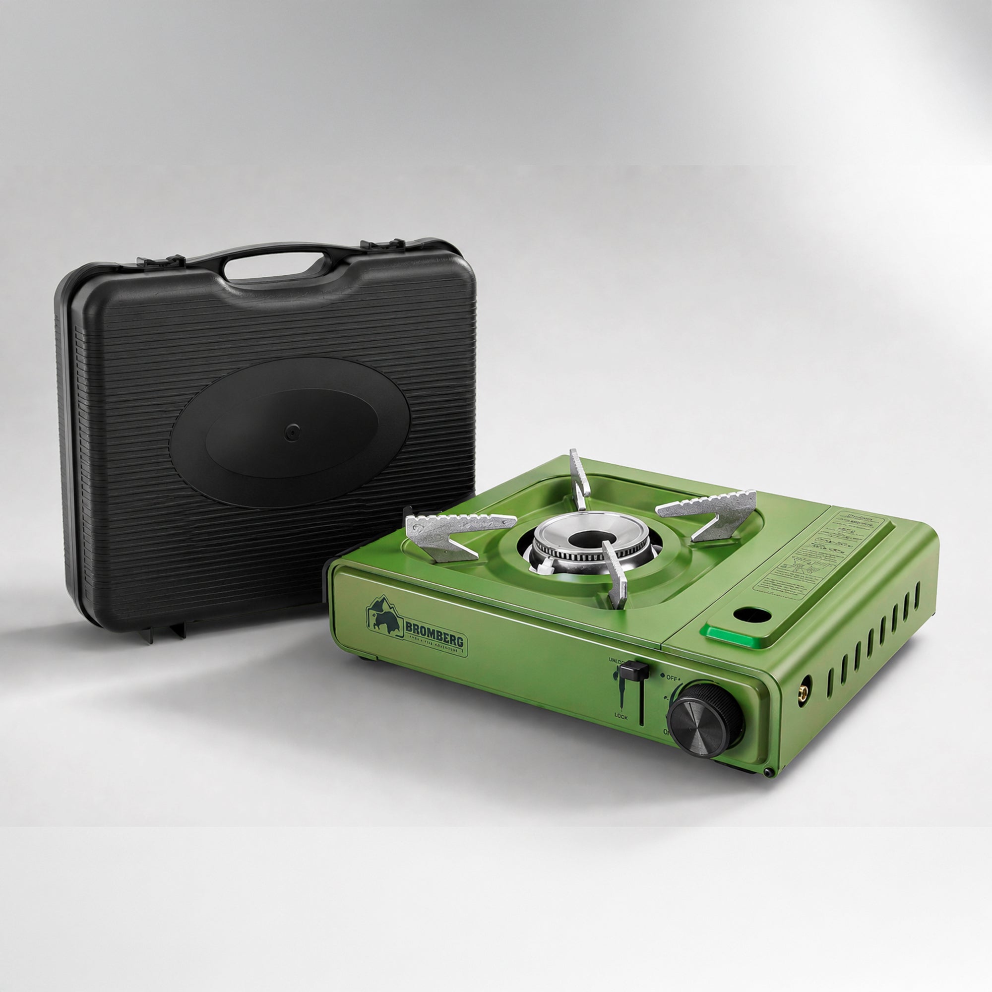 BISONBERG Stainless Steel Camp Gas Stove with Carrying Case for Camping Hiking Portable -Green Color