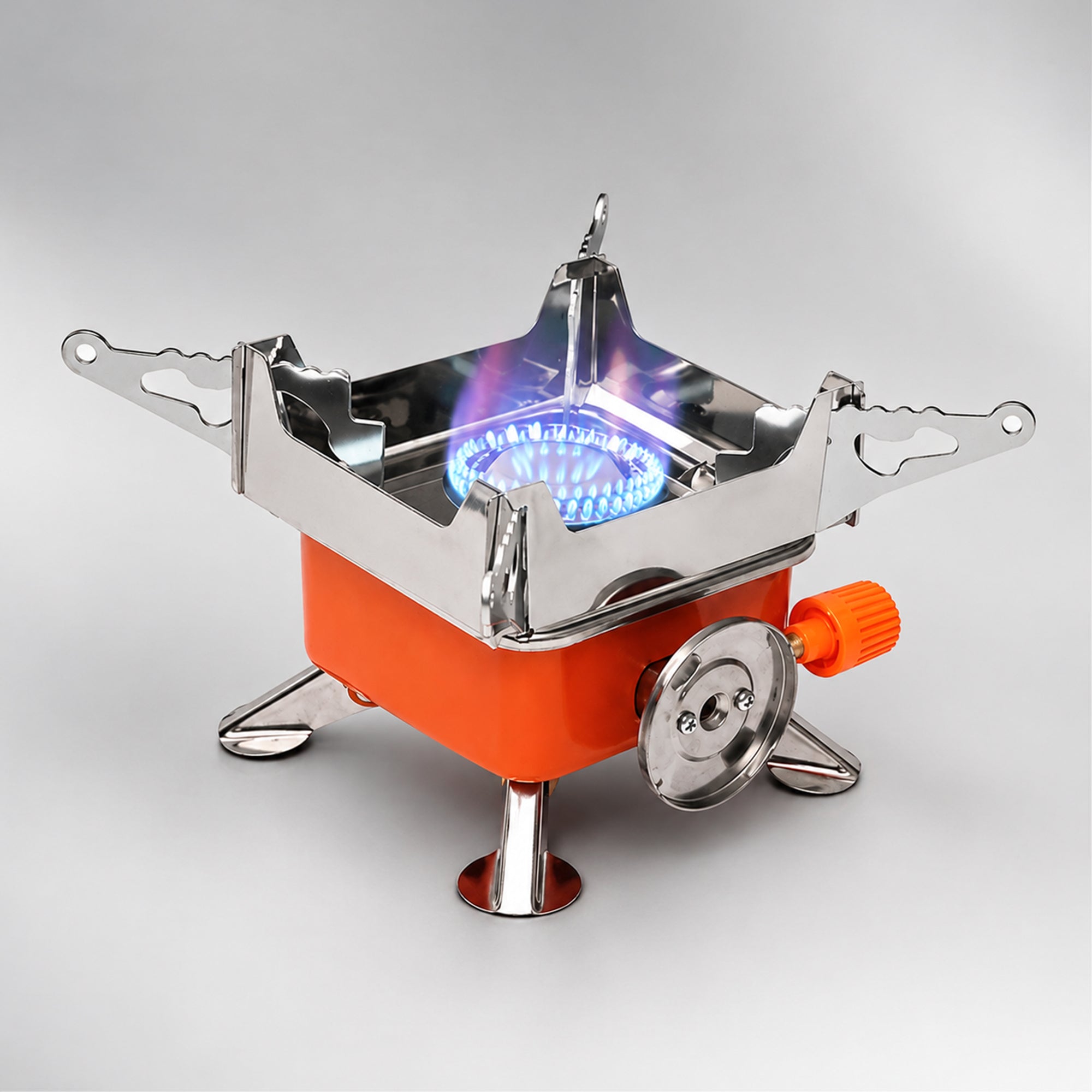BISONBERG Camping Gas Stove Lightweight Folding Furnace Outdoor Metal Camping Stove For Picnic Cooking Gas Burners Folding Stove With Storage Bag - Stainless Steel A4