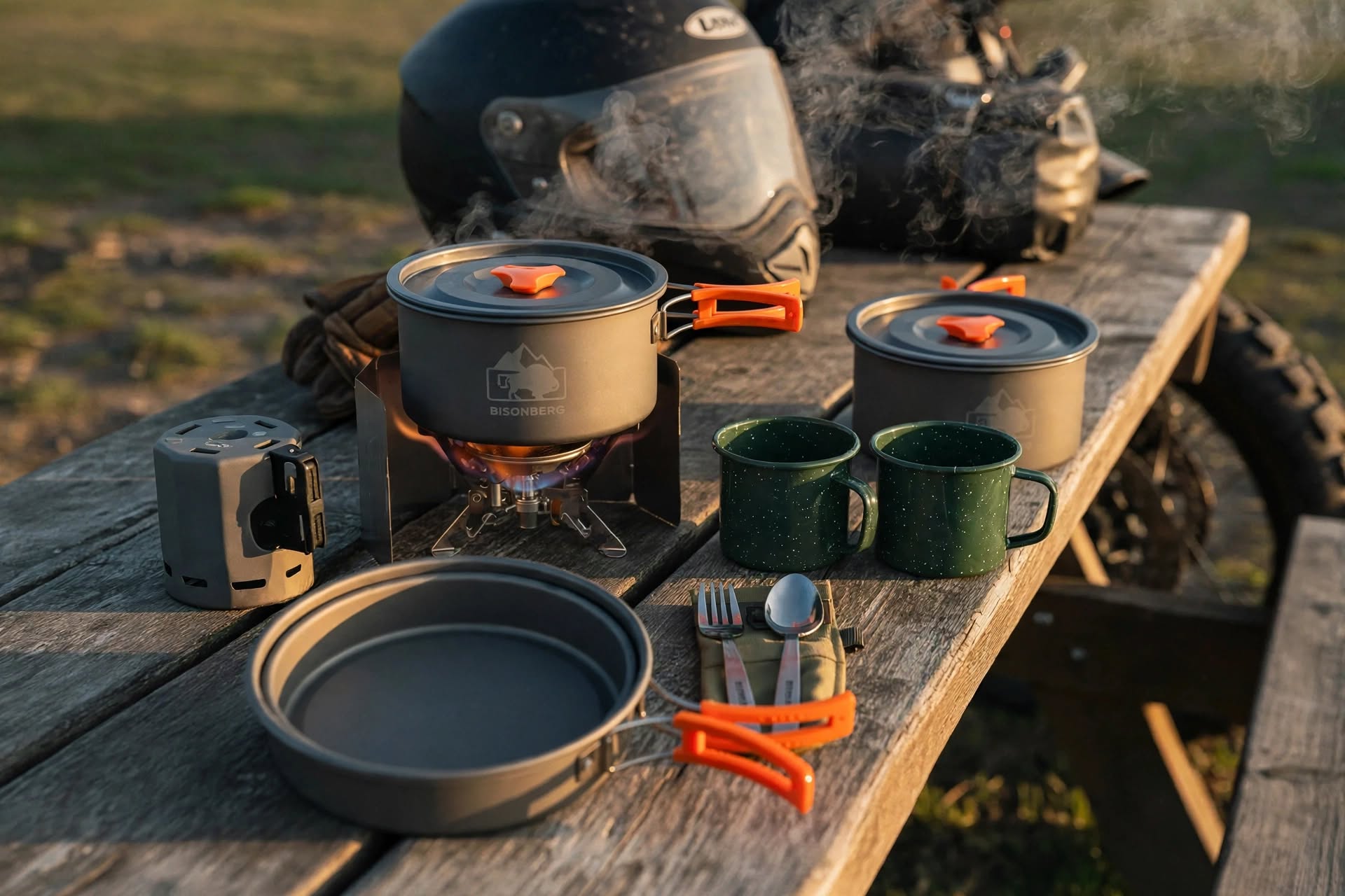 BISONBERG BB-500 Premium |4-5 Person Camping Cookware Set – Portable Outdoor Cooking Kit with Pots, Pan, Bowl,Plate,Spoon & Carry Bag