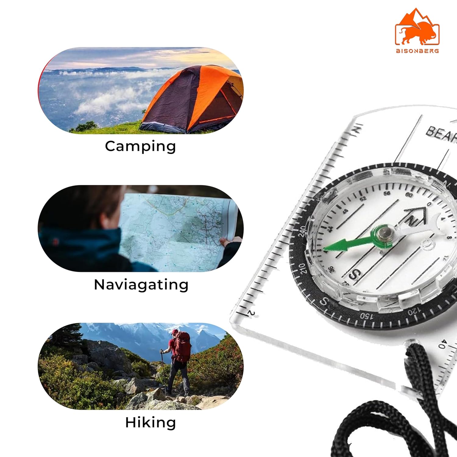 3 in1 Multifunction Compass Carabiner Clip Keychain Thermometer Guiding Keyring for Outdoor Hiking Camping Climbing Hunting Travelling, Pack of 1 image 6