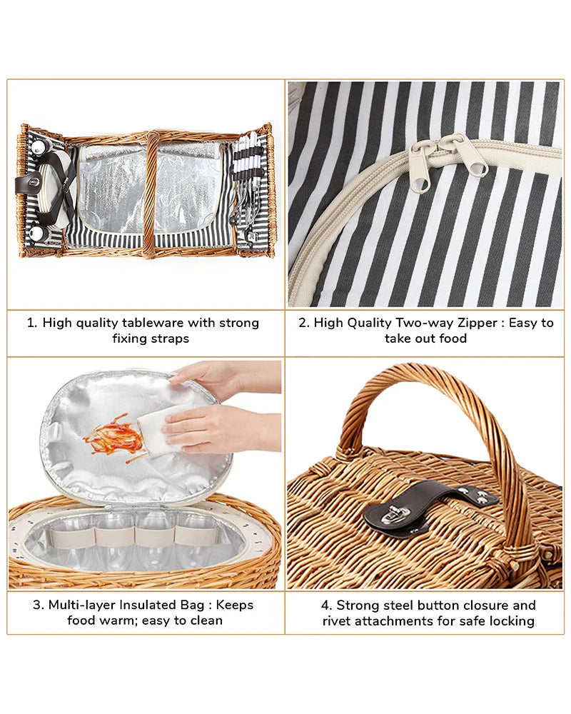 Handwoven Wicker Picnic Basket with Lid & Carry Handle | Rustic Storage & Outdoor Camping Basket image 6