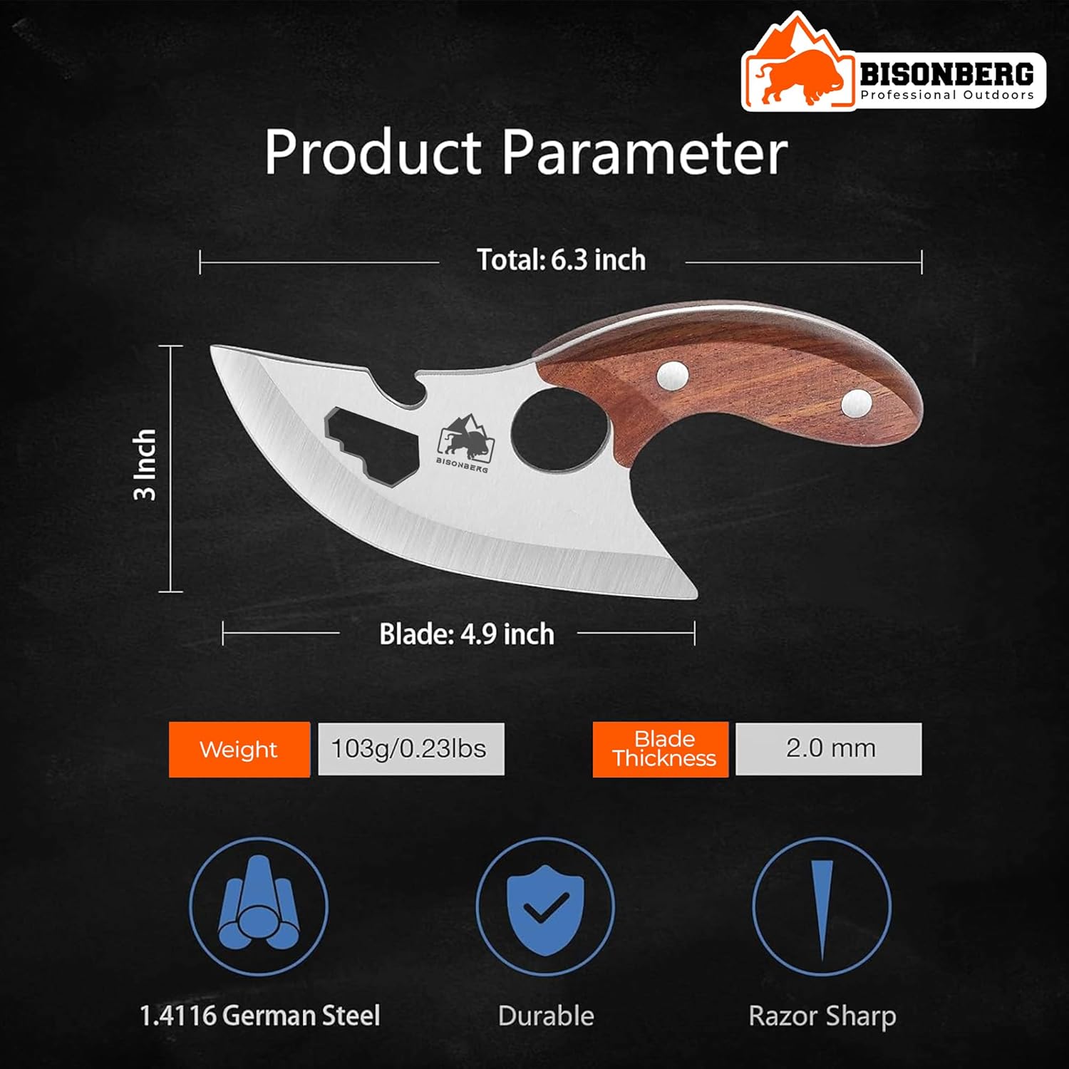 Kitchen Utility Knife, Wooden Handle, Professional Fruit and Vegetable Cutter, Portable image 2