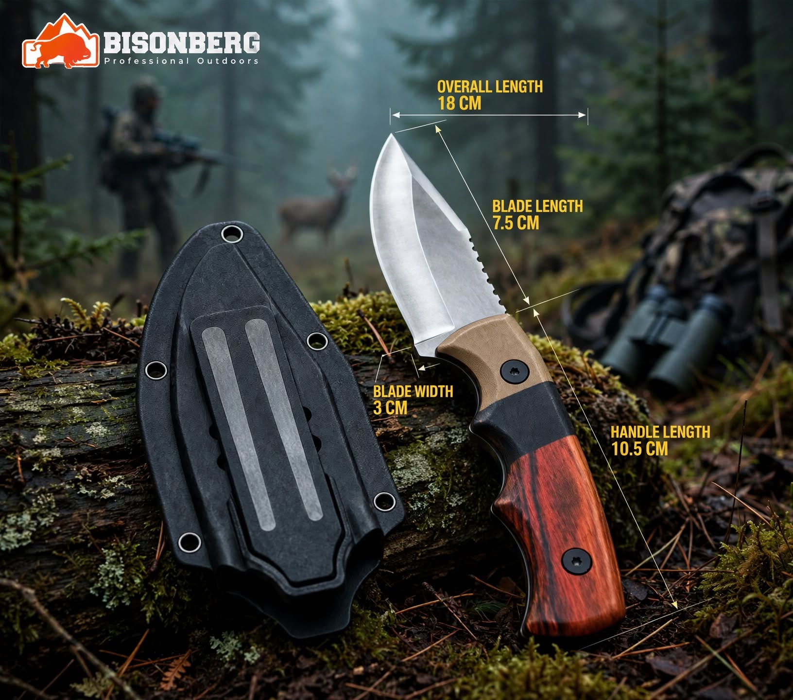 BISONBERG| PROFESSIONALTACTICAL FIXED BLADE With Sheath, OUTDOOR & CAMPING KNIFE
