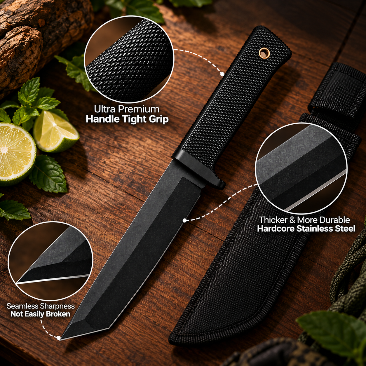 Long Blade Tactical Fixed Knife with Sheath | Heavy Duty Survival & Hunting Knife for Outdoor Use – Bisonberg