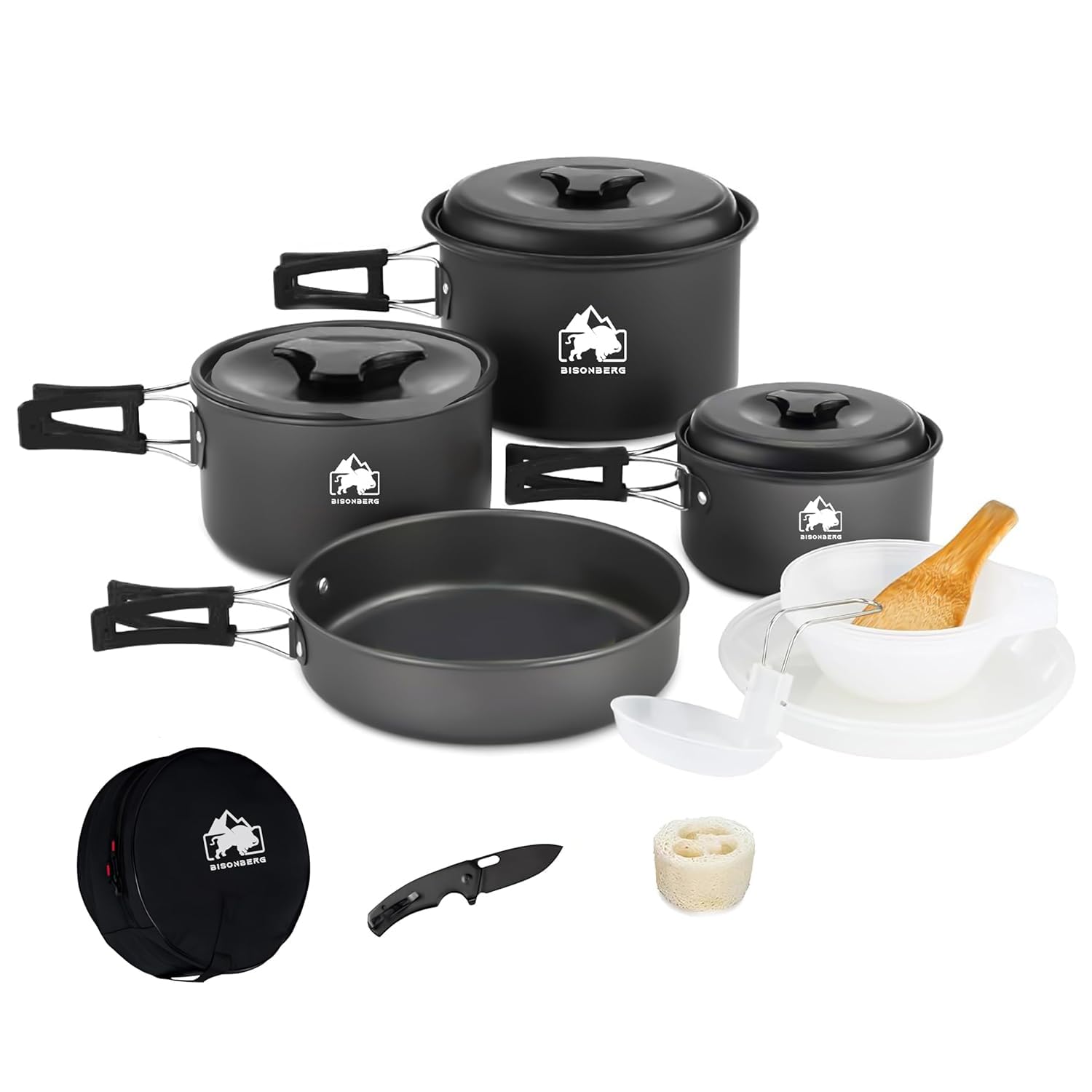 12 Pcs Camping Cookware Set, Mess Kit, Camping Accessories for Outdoor, Camping Utensils with Carry Bag, Camping Bowl Pot Pan Set - Nonstick Aluminum - for 4-5 People Without Kettle image 0