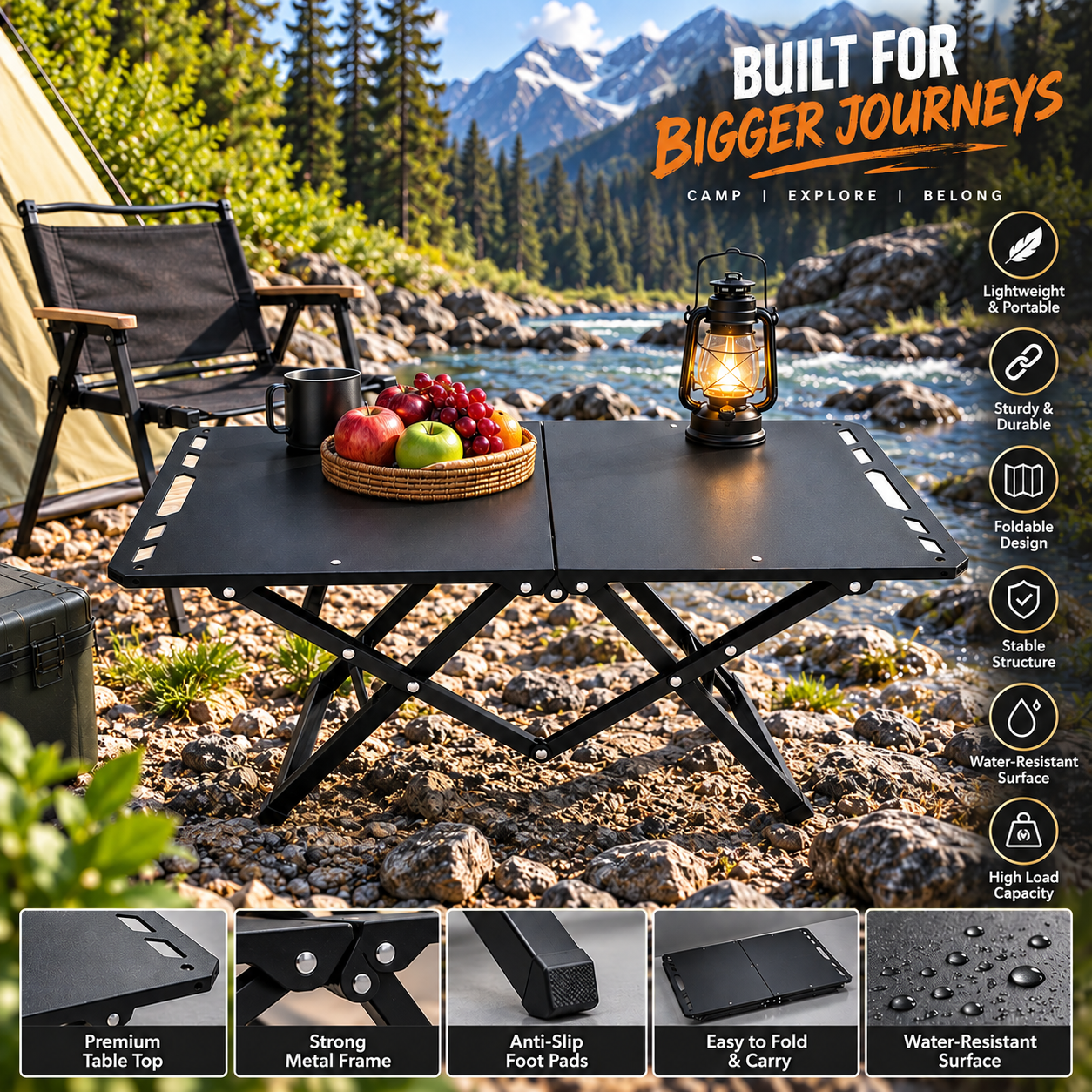BISONBERG Portable Folding Camping Table|Heavy-Duty Outdoor Folding Table