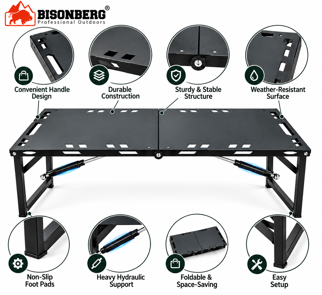 BISONBERG Portable Folding Camping Table|Heavy-Duty Outdoor Folding Table