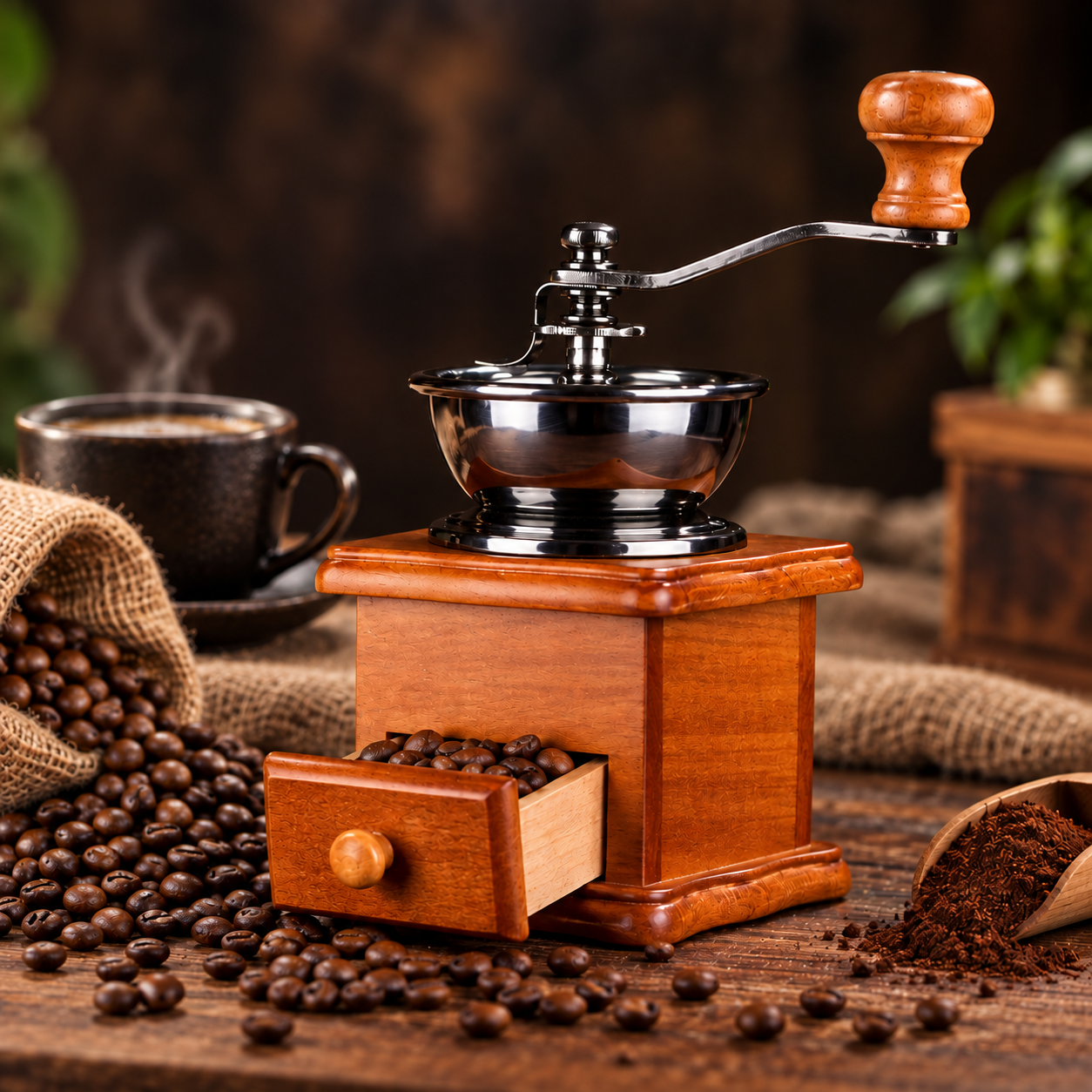 BIOSNBERG |Manual Wooden Coffee Grinder – Portable Hand Crank Coffee Mill