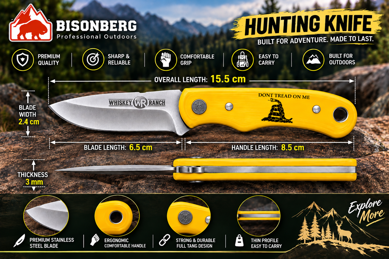Bisoberg|Premium Fixed Blade Outdoor & Camping Knife|sharp and durable blade with a comfortable