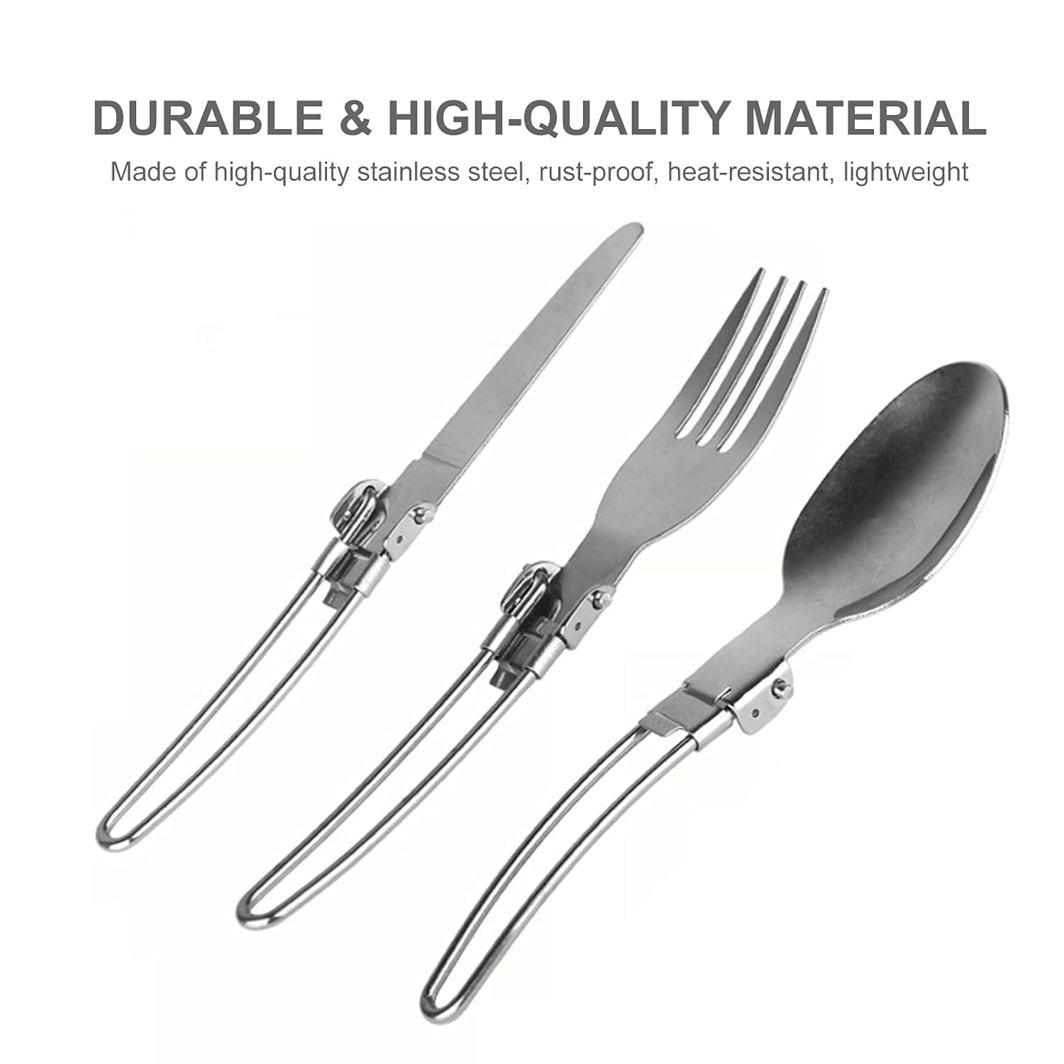 3-Piece Folding Cutlery Set, Stainless Steel Fork, Spoon & Butter Knife, Perfect for Eco-Friendly Trekking, Hiking & Camping, Includes Nylon Pouch for Convenien image 1