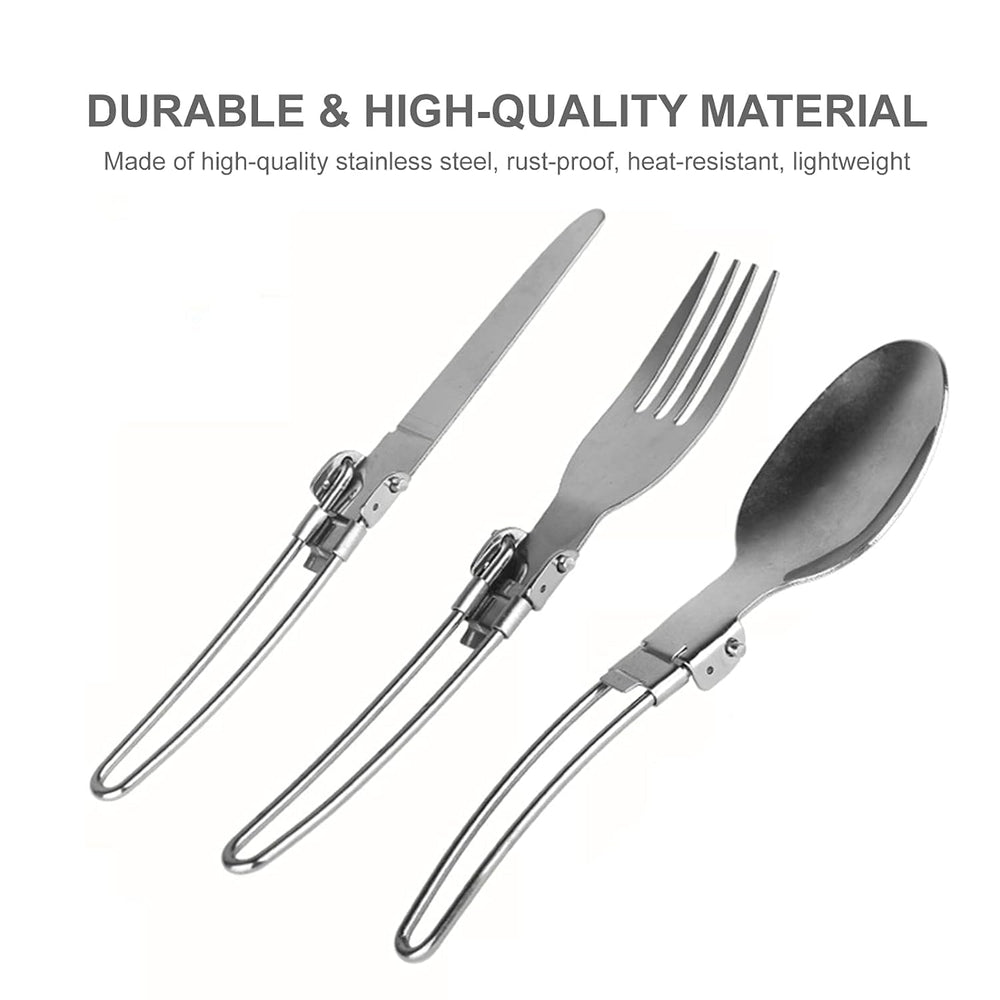 3-Piece Folding Cutlery Set, Stainless Steel Fork, Spoon & Butter Knife, Perfect for Eco-Friendly Trekking, Hiking & Camping, Includes Nylon Pouch for Convenien image 1