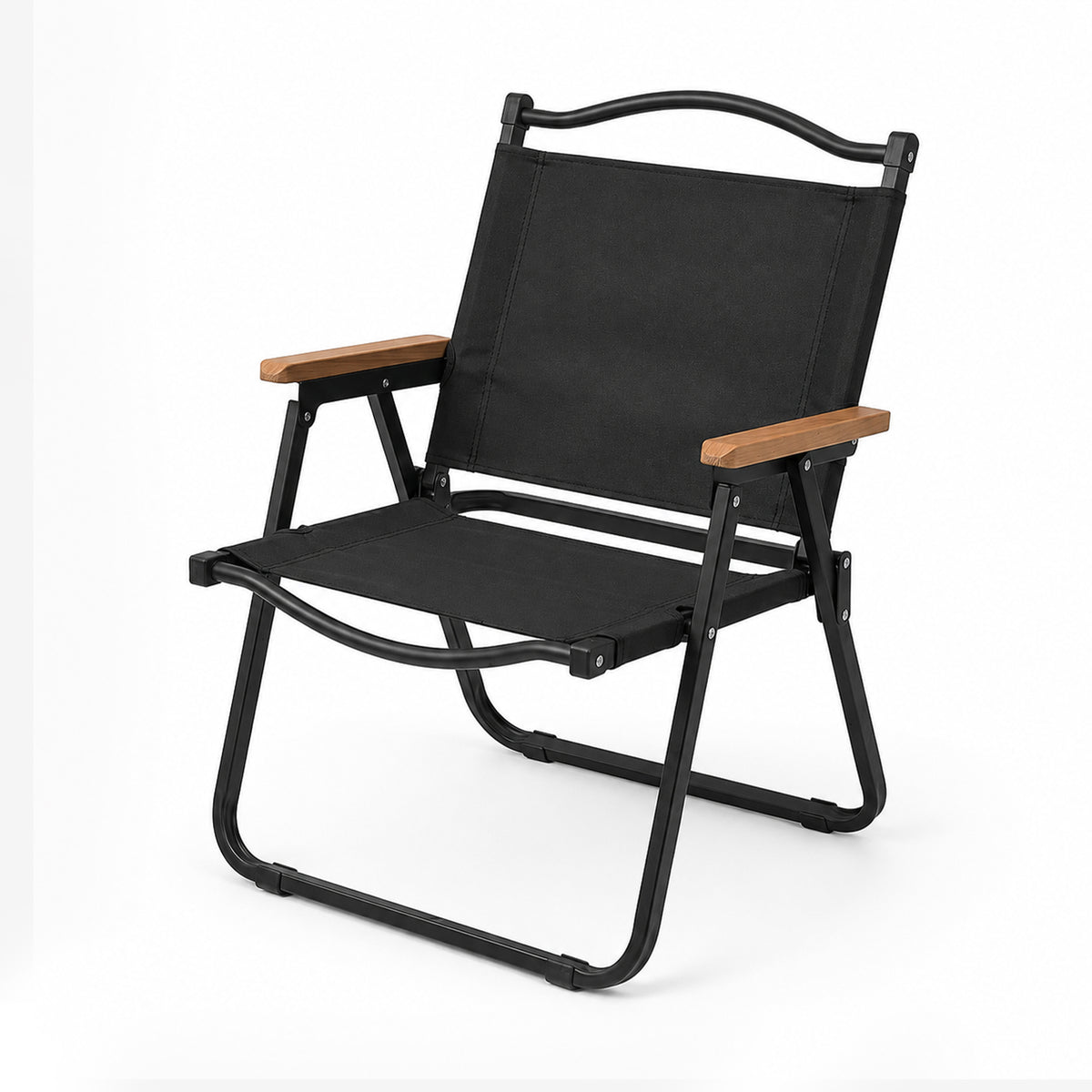 Foldable Camping Chair – Portable Outdoor Chair with Wooden Armrests