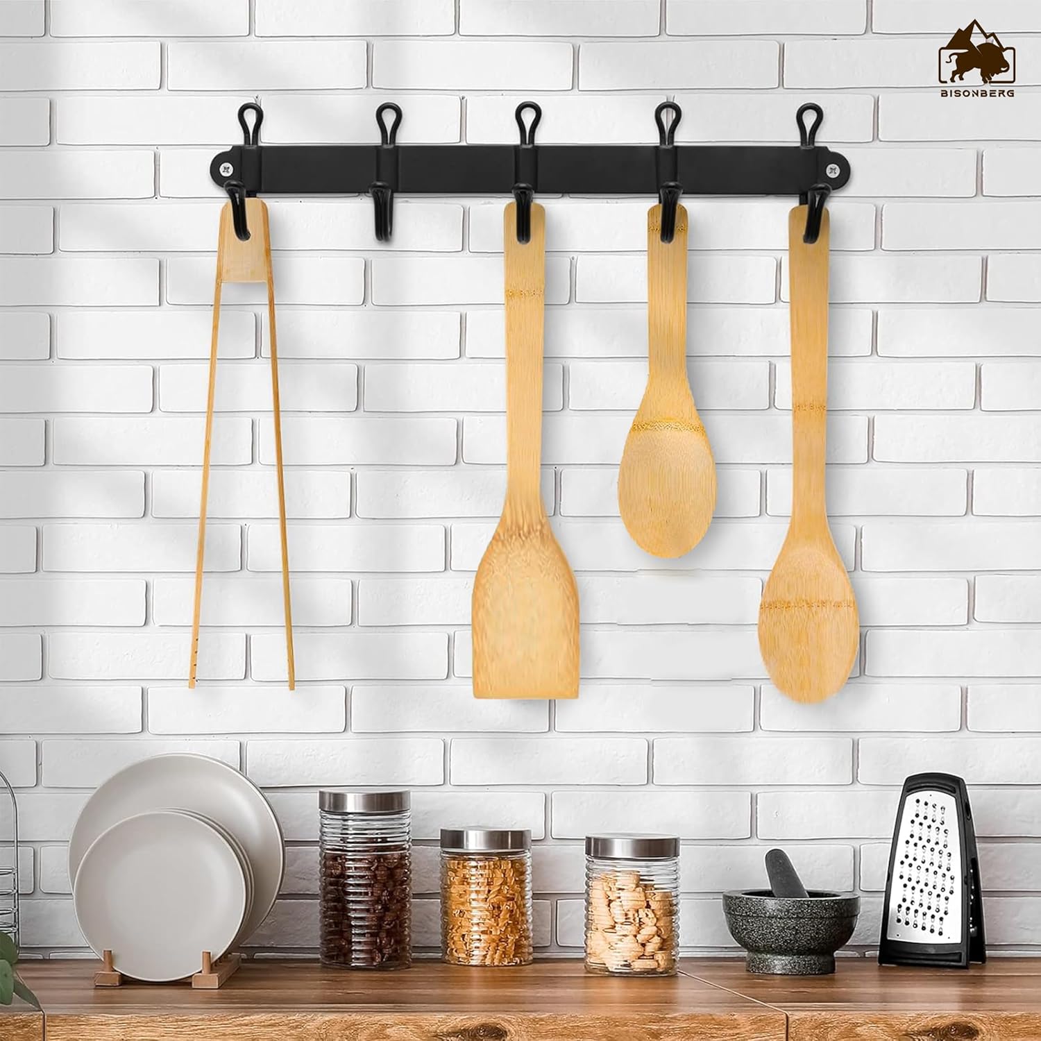 Natural Wooden Serving and Cooking Spoons Utensil Includes Frying Serving Spatula Dessert Rice Spoons Wooden for Nonstick Cookware Kitchen Utensils Set of 4-35.5 Cm image 5