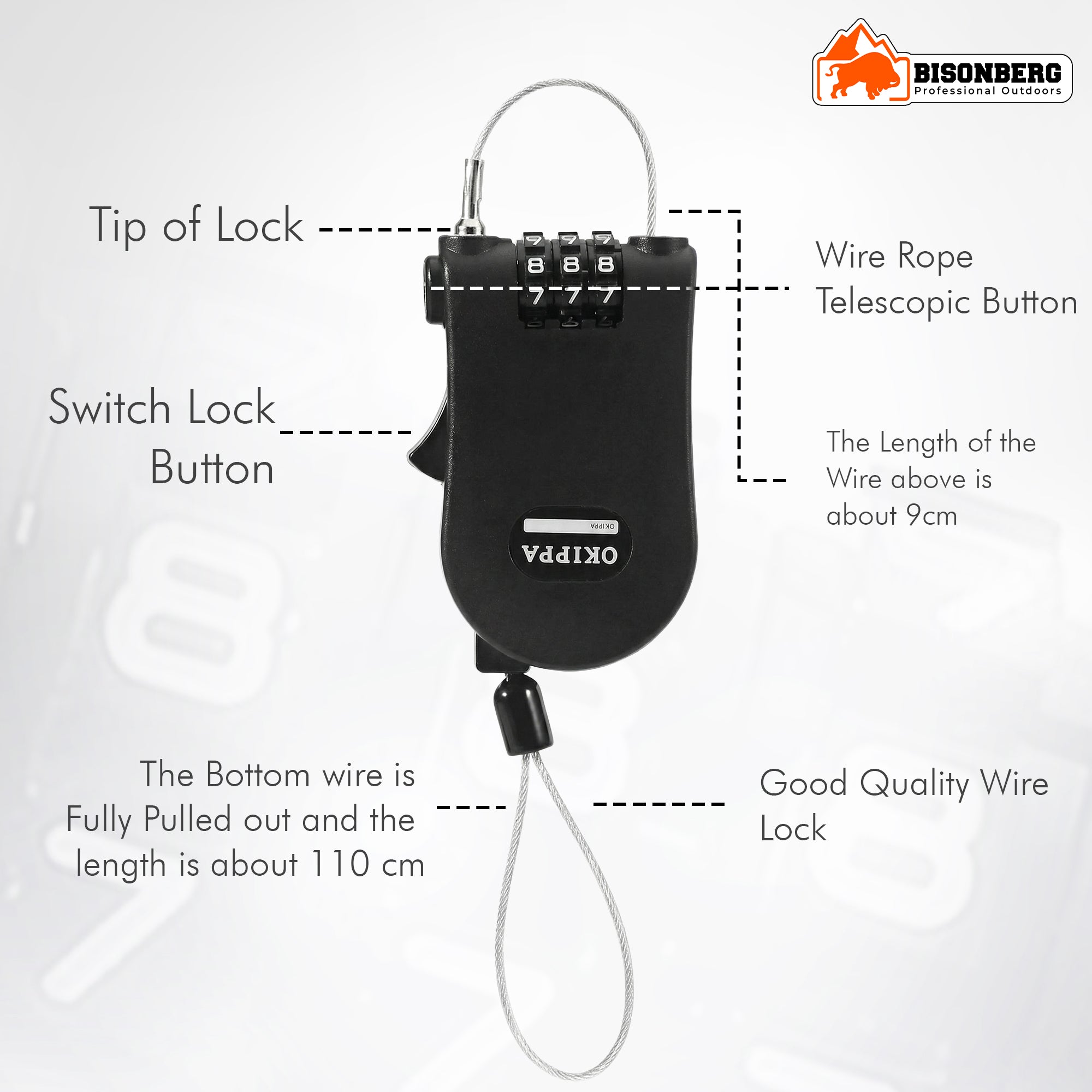 Portable Retractable Cable Lock – 3-Digit Combination Security Lock image 1