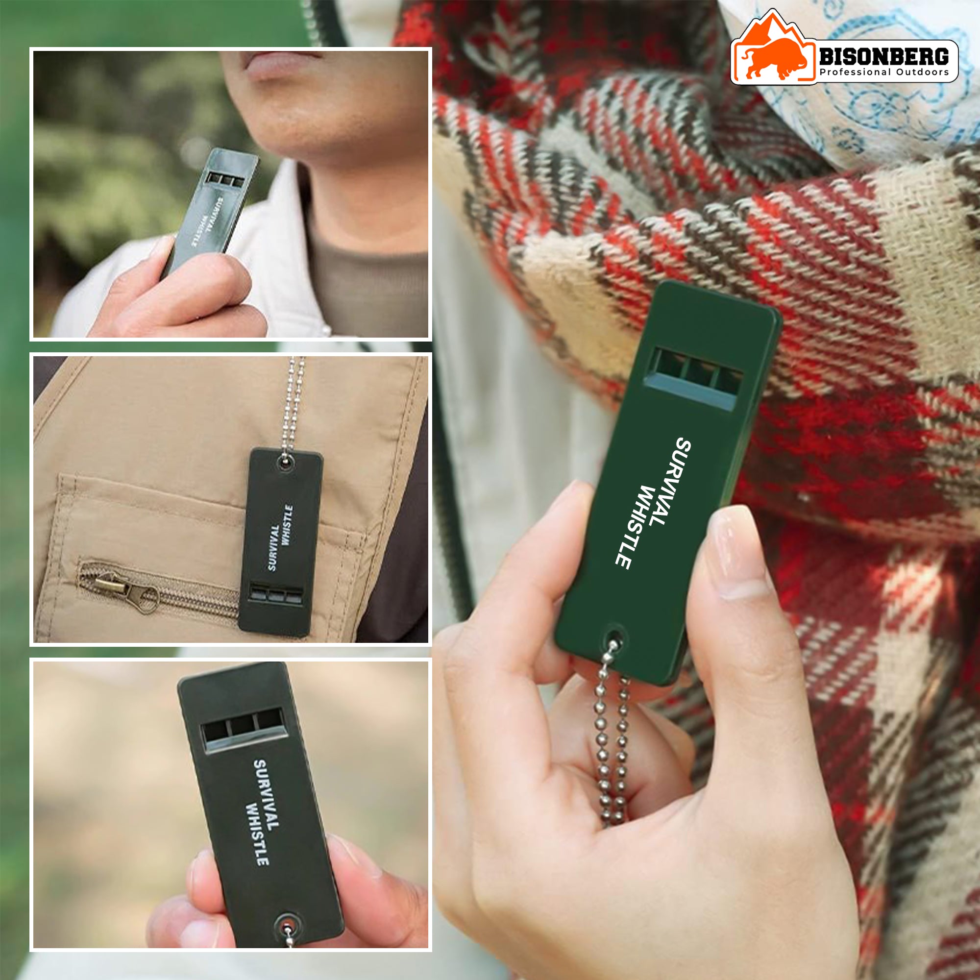 Whistle High Sound for Outdoor Survival with Chain, Three Tube High and MultiAudio Whistle, Emergency Whistle for Camping Hiking Adventure, Survival Gadgets - 1 pc image 2