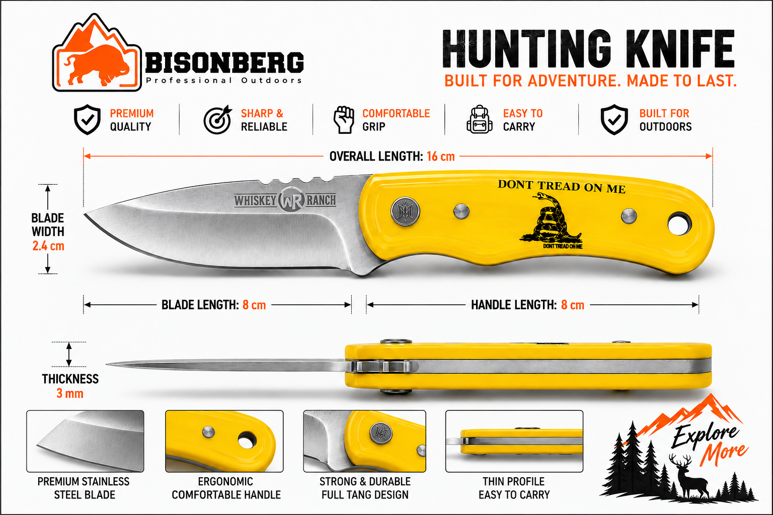 Bisoberg|Premium Fixed Blade Outdoor & Camping Knife|sharp and durable blade with a comfortable
