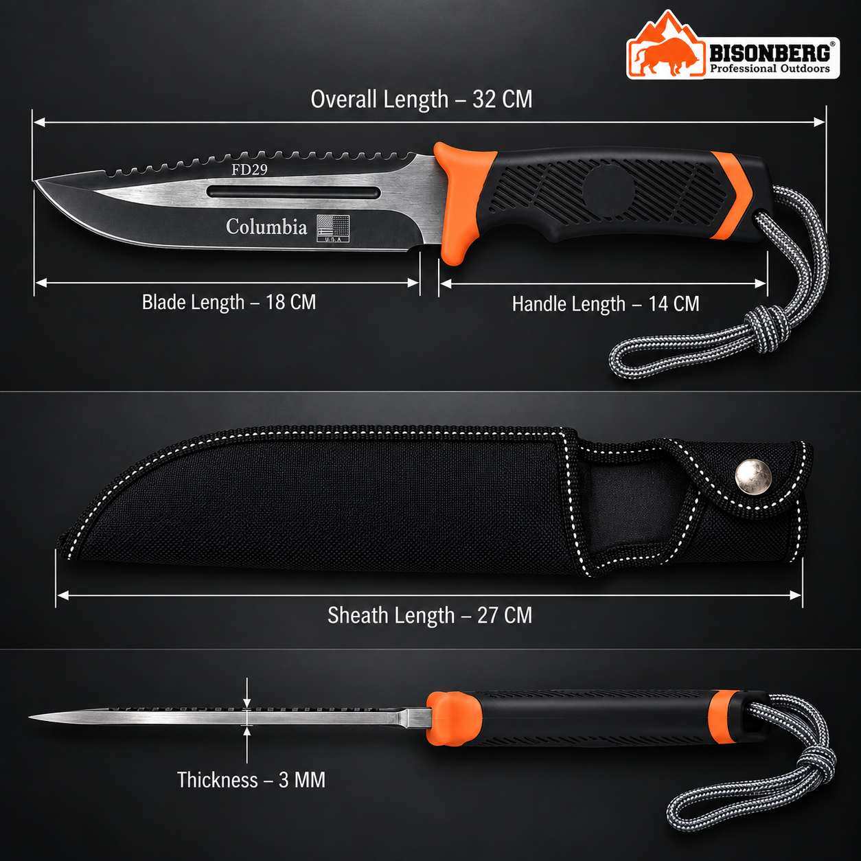 BisonberG| Fixed Blade  Knife with Sheath | Outdoor Camping & Survival Knife