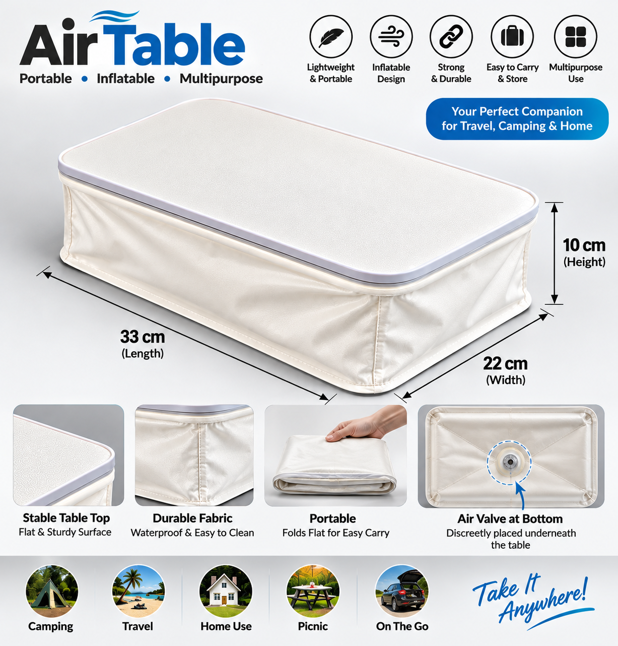 Bisonberg|  Premium Portbale, Lightwait, Multipurpose Air-Tble