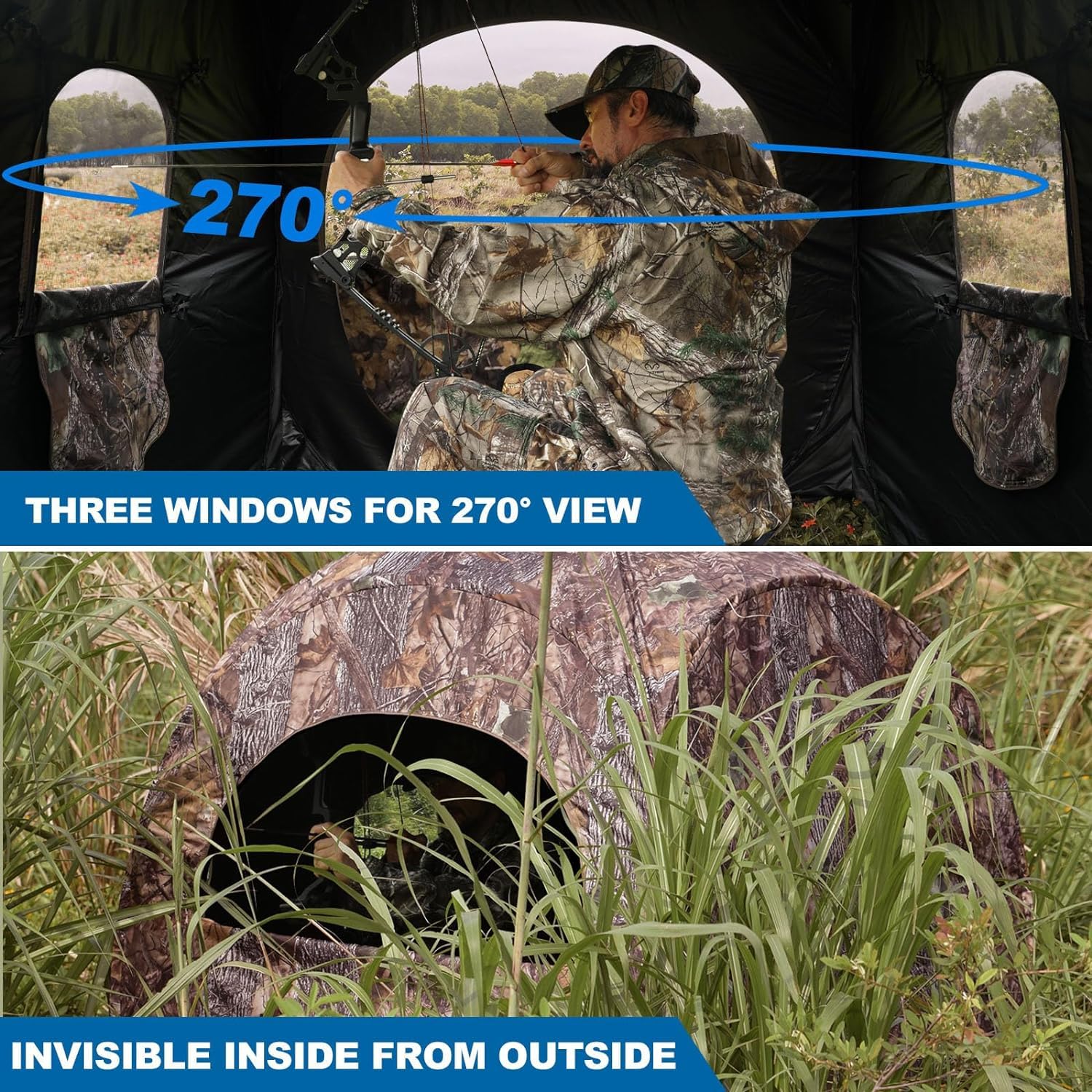 Hunting Blind, 270°View Portable Quick Setup Lightweight Camouflage Pop Up 3-Sided Ground Hunting Blind Tent with Portable Bag and Tent Stakes (Camo, 60 "Lx60 Wx64 H) image 5