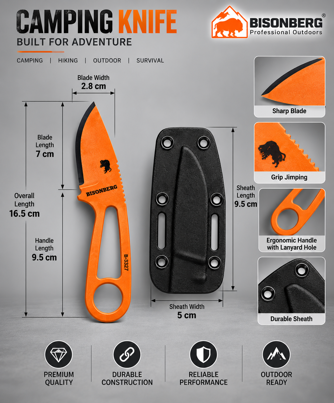 Bisonberg l  fixed Blade,Skeleton Handle,Kitchen Utility And Outdoor Camping Knife, Cutter|