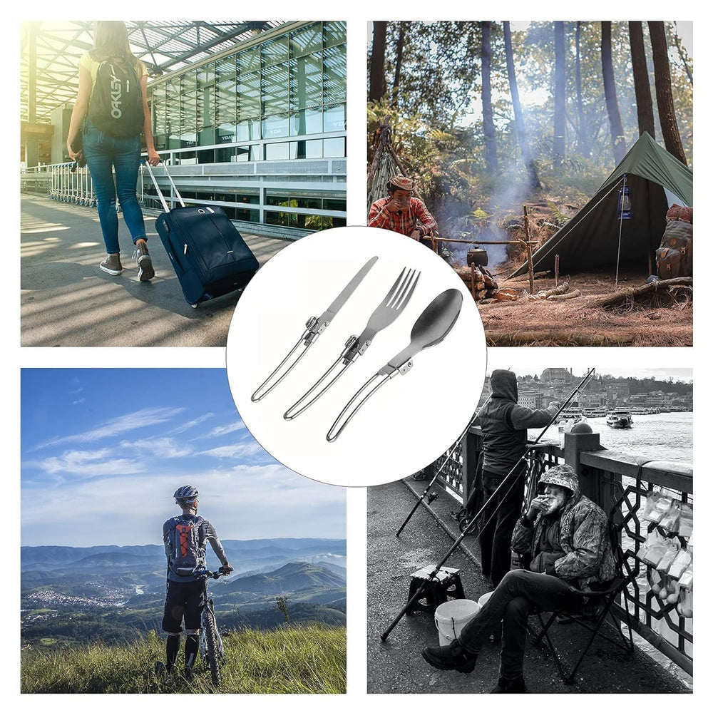3-Piece Folding Cutlery Set, Stainless Steel Fork, Spoon & Butter Knife, Perfect for Eco-Friendly Trekking, Hiking & Camping, Includes Nylon Pouch for Convenien image 4